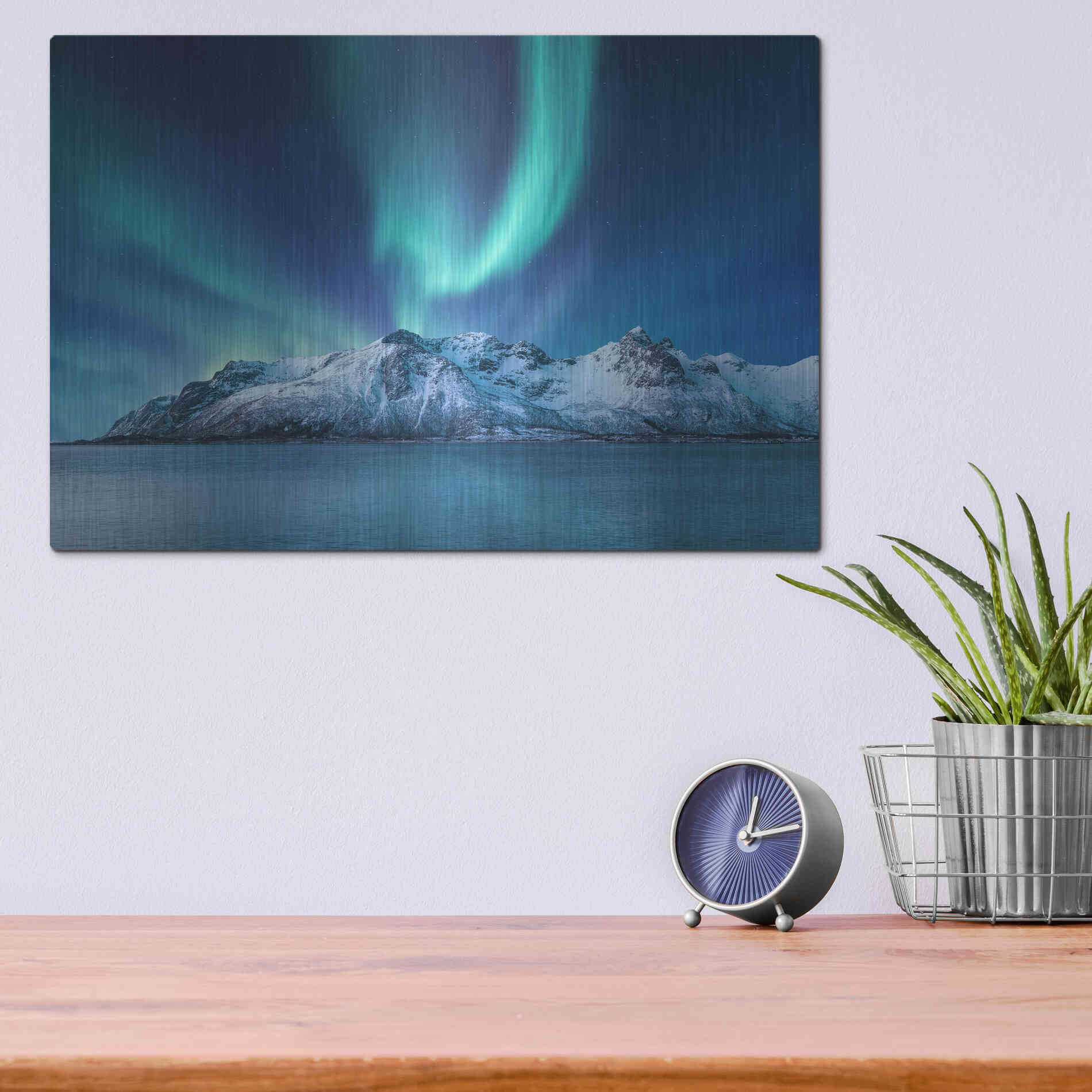 Luxe Metal Art 'Northern Lights In The Lofoten Islands Norway 6' by Luxe Portfolio, Metal Wall Art,16x12