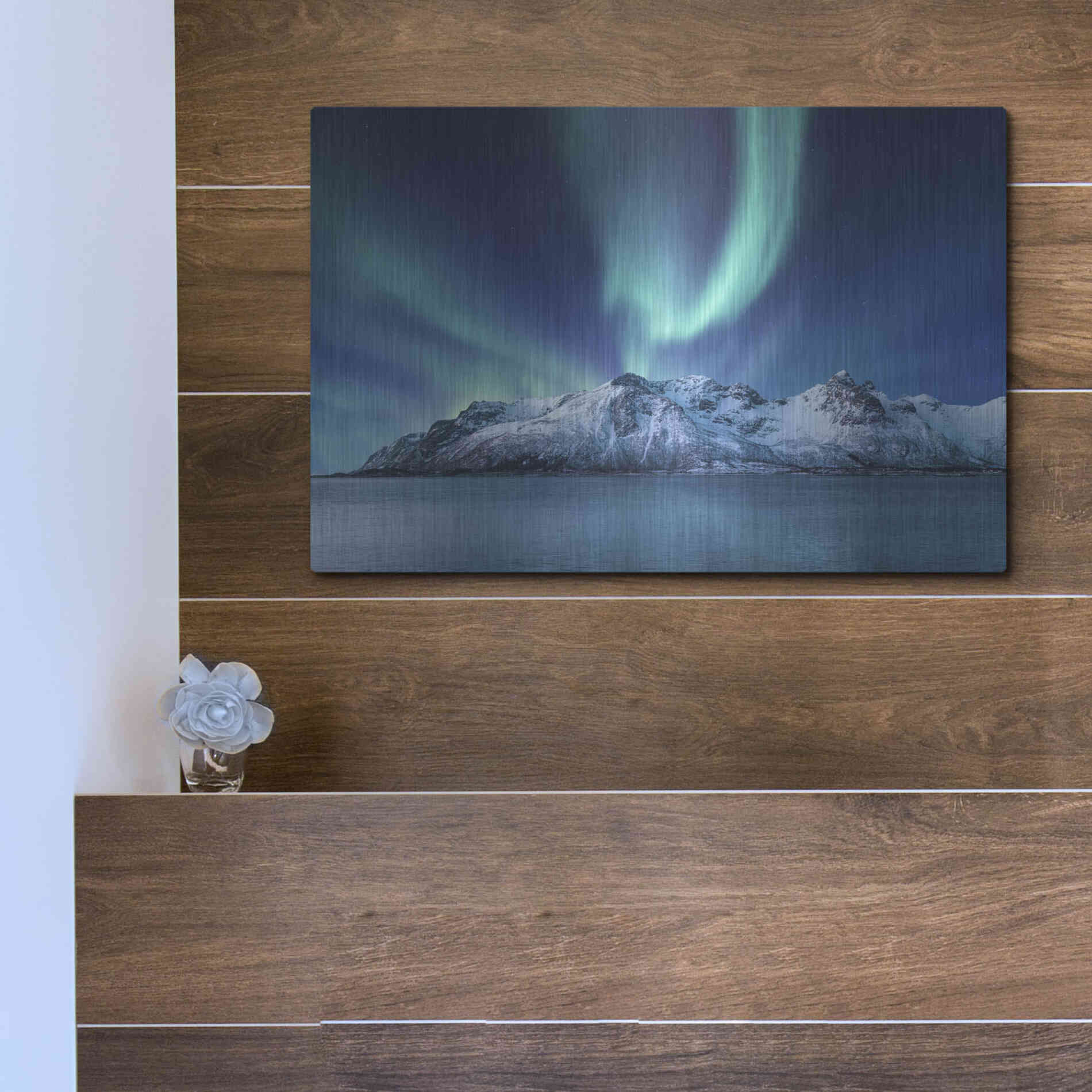 Luxe Metal Art 'Northern Lights In The Lofoten Islands Norway 6' by Luxe Portfolio, Metal Wall Art,16x12