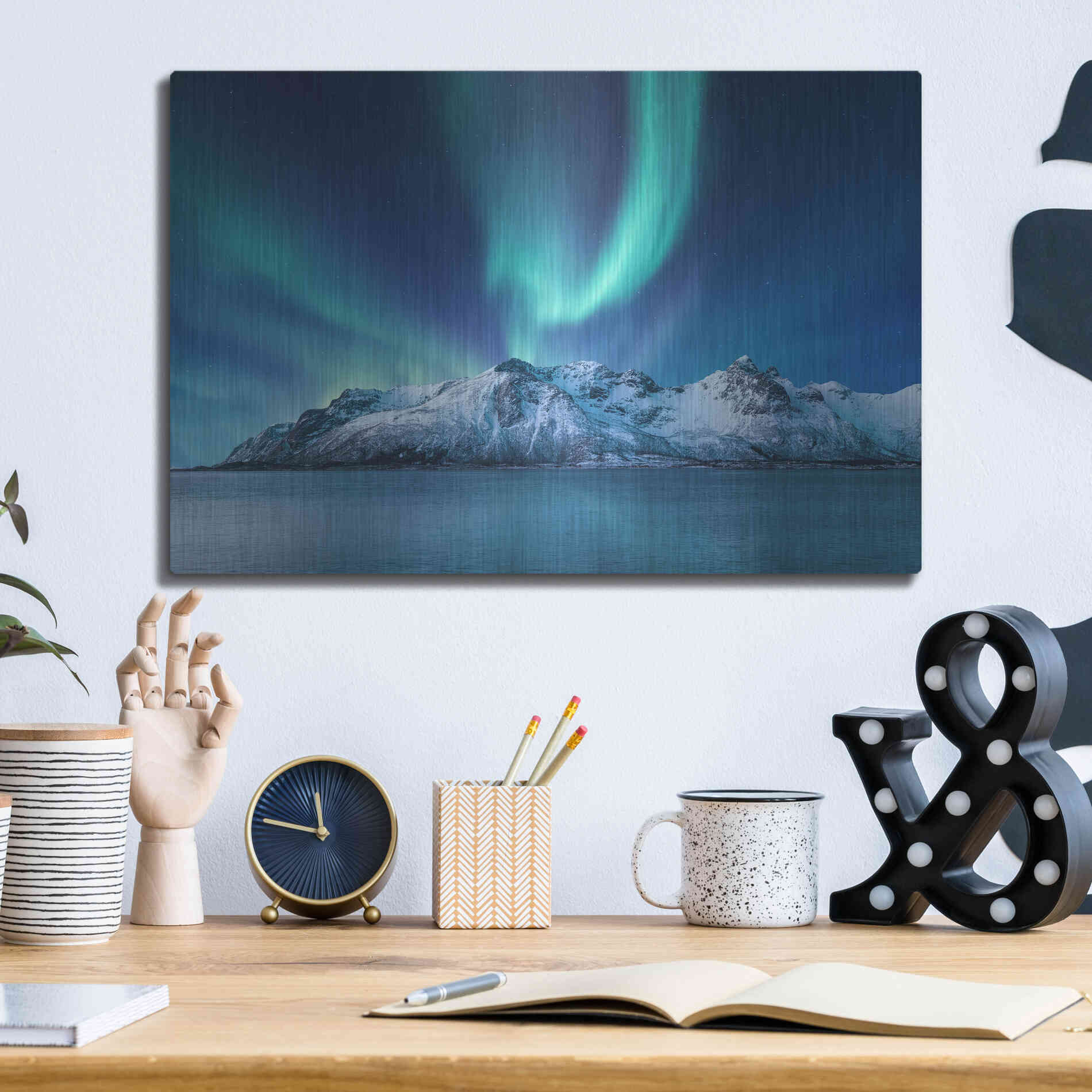 Luxe Metal Art 'Northern Lights In The Lofoten Islands Norway 6' by Luxe Portfolio, Metal Wall Art,16x12