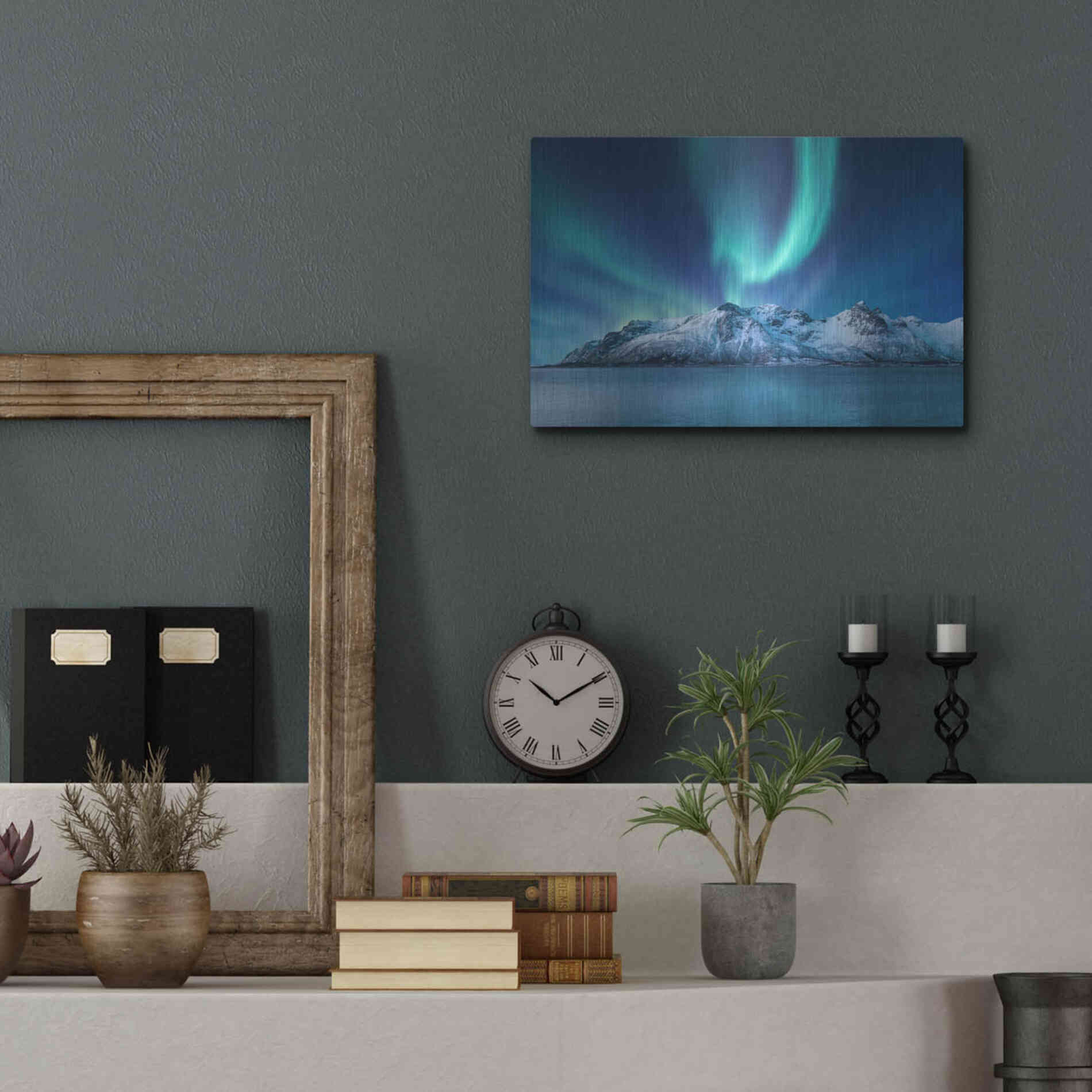 Luxe Metal Art 'Northern Lights In The Lofoten Islands Norway 6' by Luxe Portfolio, Metal Wall Art,16x12