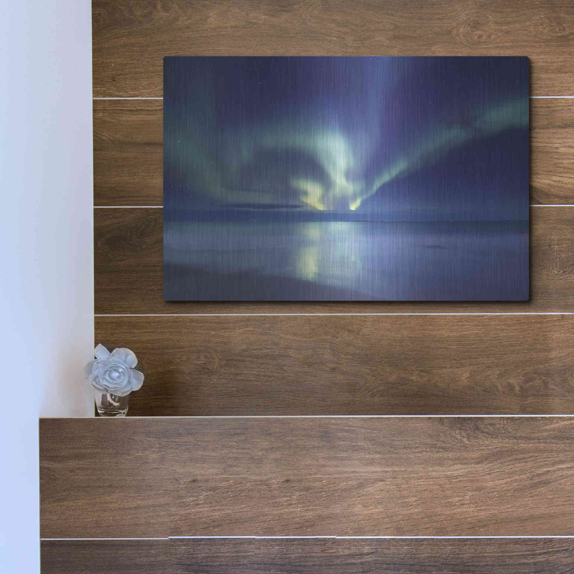 Luxe Metal Art 'Northern Lights In The Lofoten Islands Norway 7' by Luxe Portfolio, Metal Wall Art,16x12