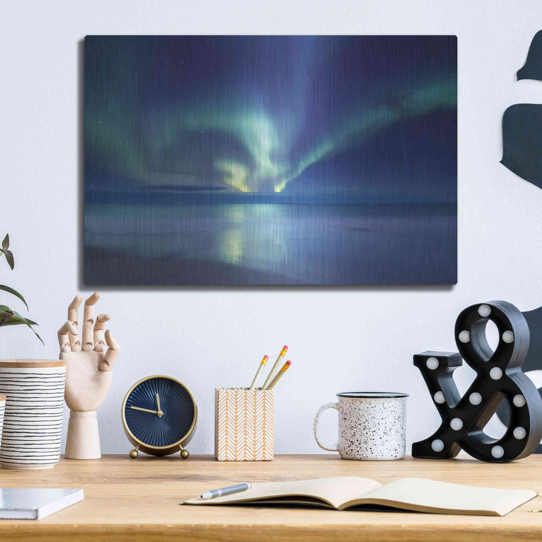Luxe Metal Art 'Northern Lights In The Lofoten Islands Norway 7' by Luxe Portfolio, Metal Wall Art,16x12