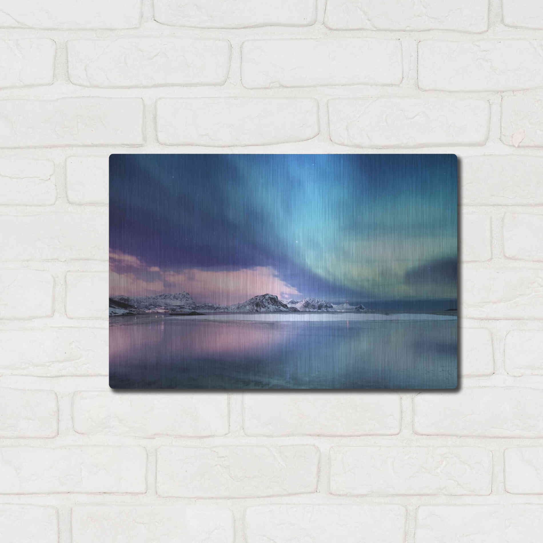 Luxe Metal Art 'Northern Lights In The Lofoten Islands Norway 8' by Luxe Portfolio, Metal Wall Art,16x12