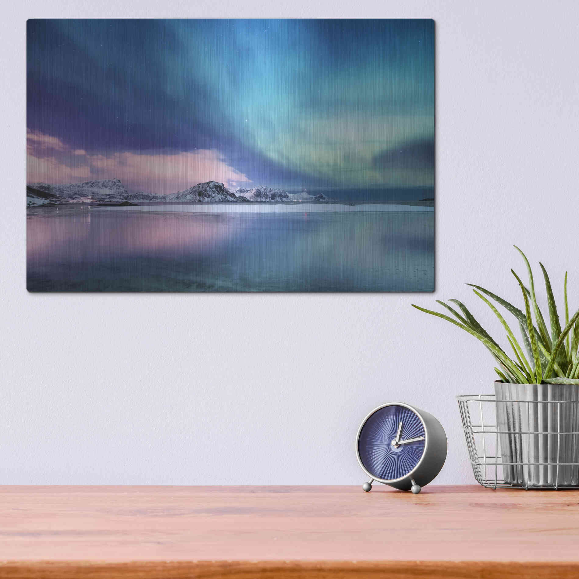 Luxe Metal Art 'Northern Lights In The Lofoten Islands Norway 8' by Luxe Portfolio, Metal Wall Art,16x12