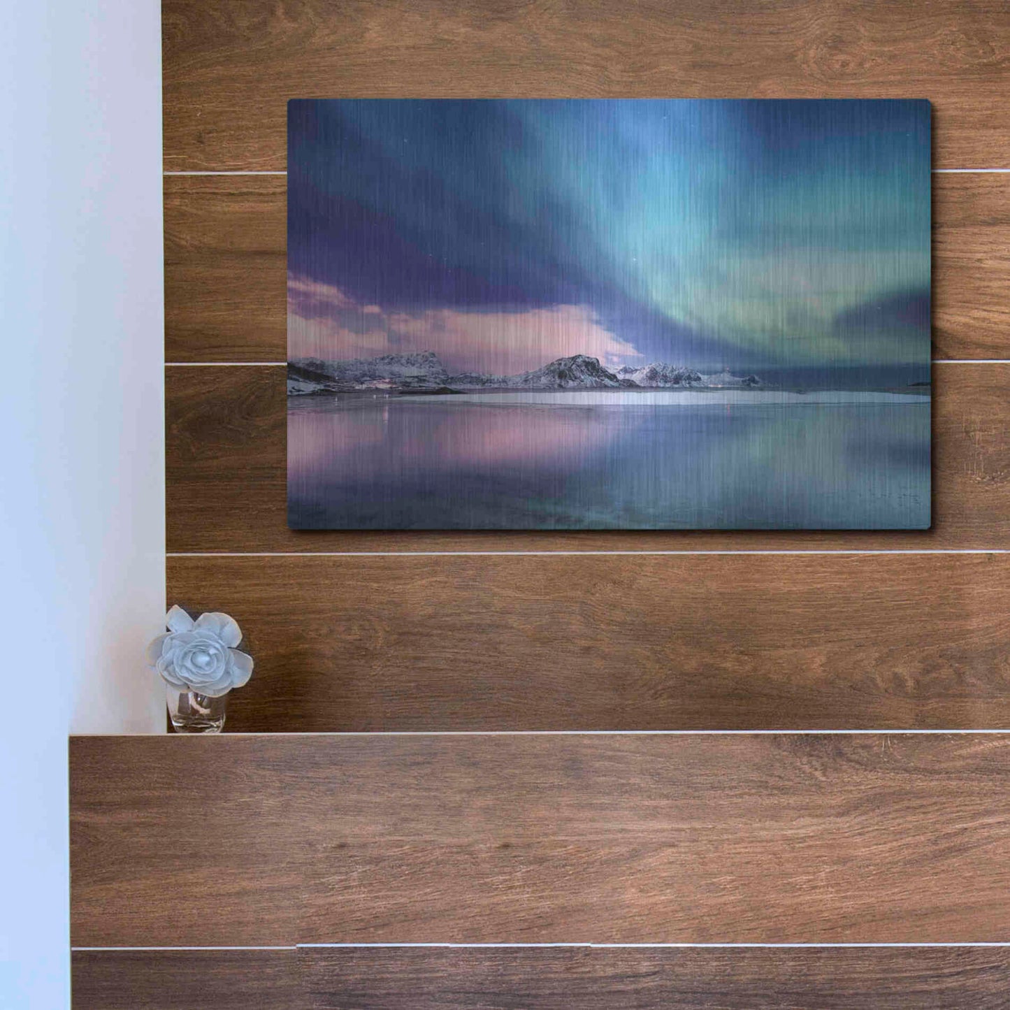 Luxe Metal Art 'Northern Lights In The Lofoten Islands Norway 8' by Luxe Portfolio, Metal Wall Art,16x12