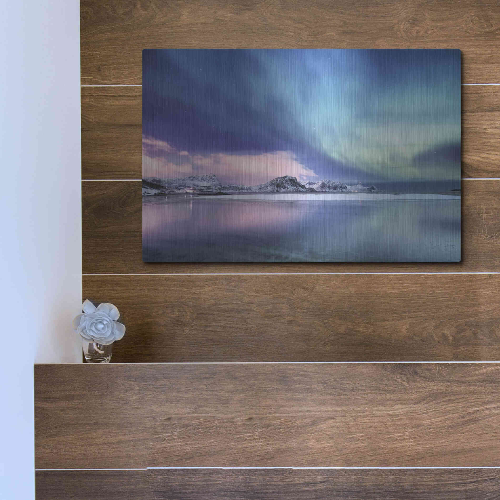 Luxe Metal Art 'Northern Lights In The Lofoten Islands Norway 8' by Luxe Portfolio, Metal Wall Art,16x12