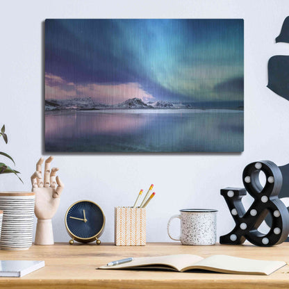 Luxe Metal Art 'Northern Lights In The Lofoten Islands Norway 8' by Luxe Portfolio, Metal Wall Art,16x12