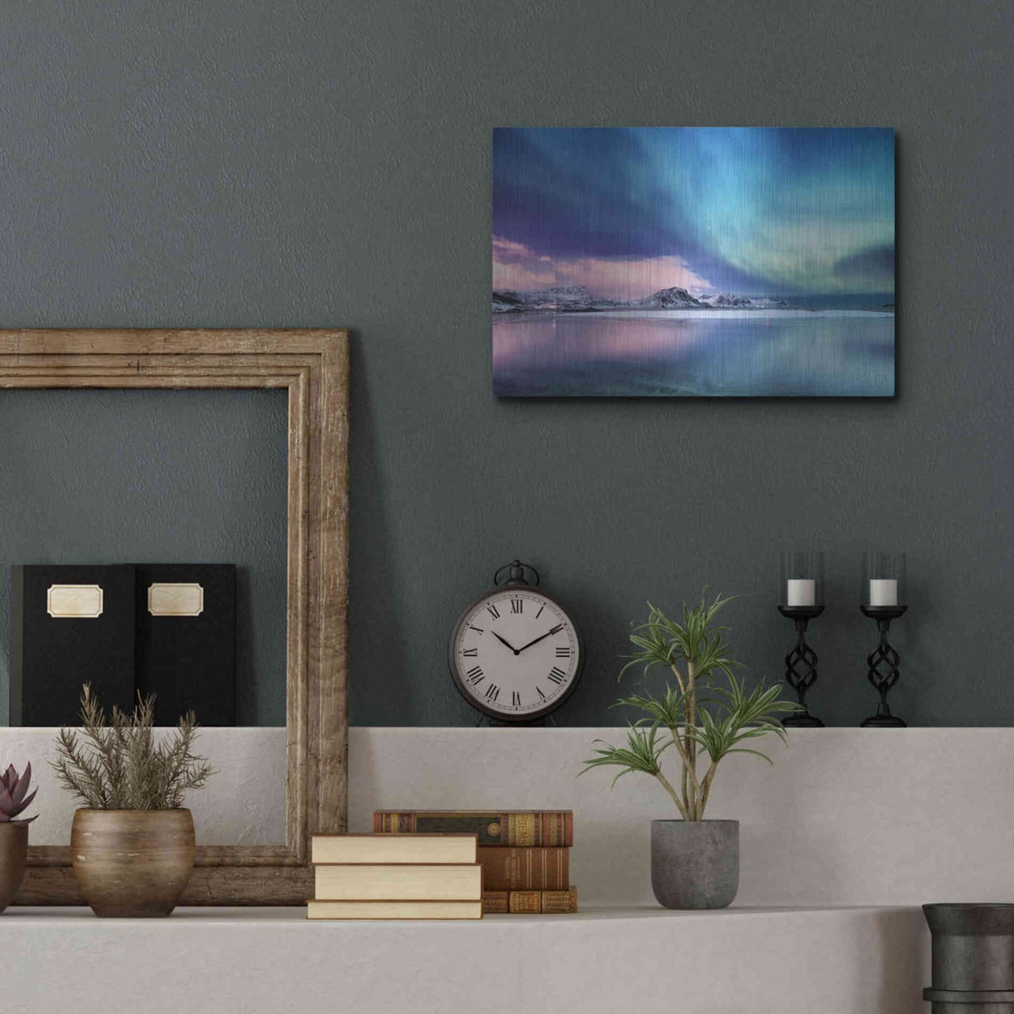 Luxe Metal Art 'Northern Lights In The Lofoten Islands Norway 8' by Luxe Portfolio, Metal Wall Art,16x12