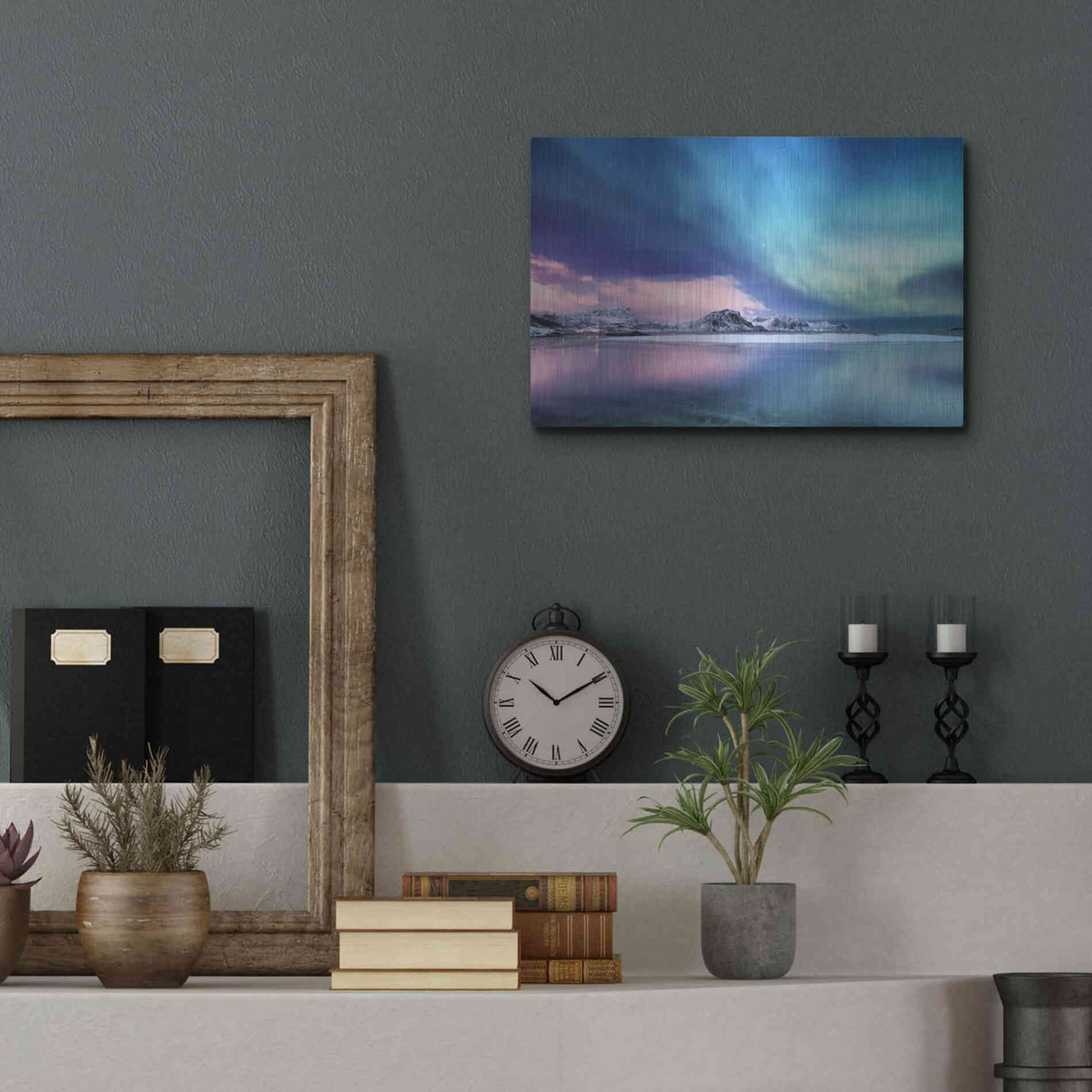 Luxe Metal Art 'Northern Lights In The Lofoten Islands Norway 8' by Luxe Portfolio, Metal Wall Art,16x12