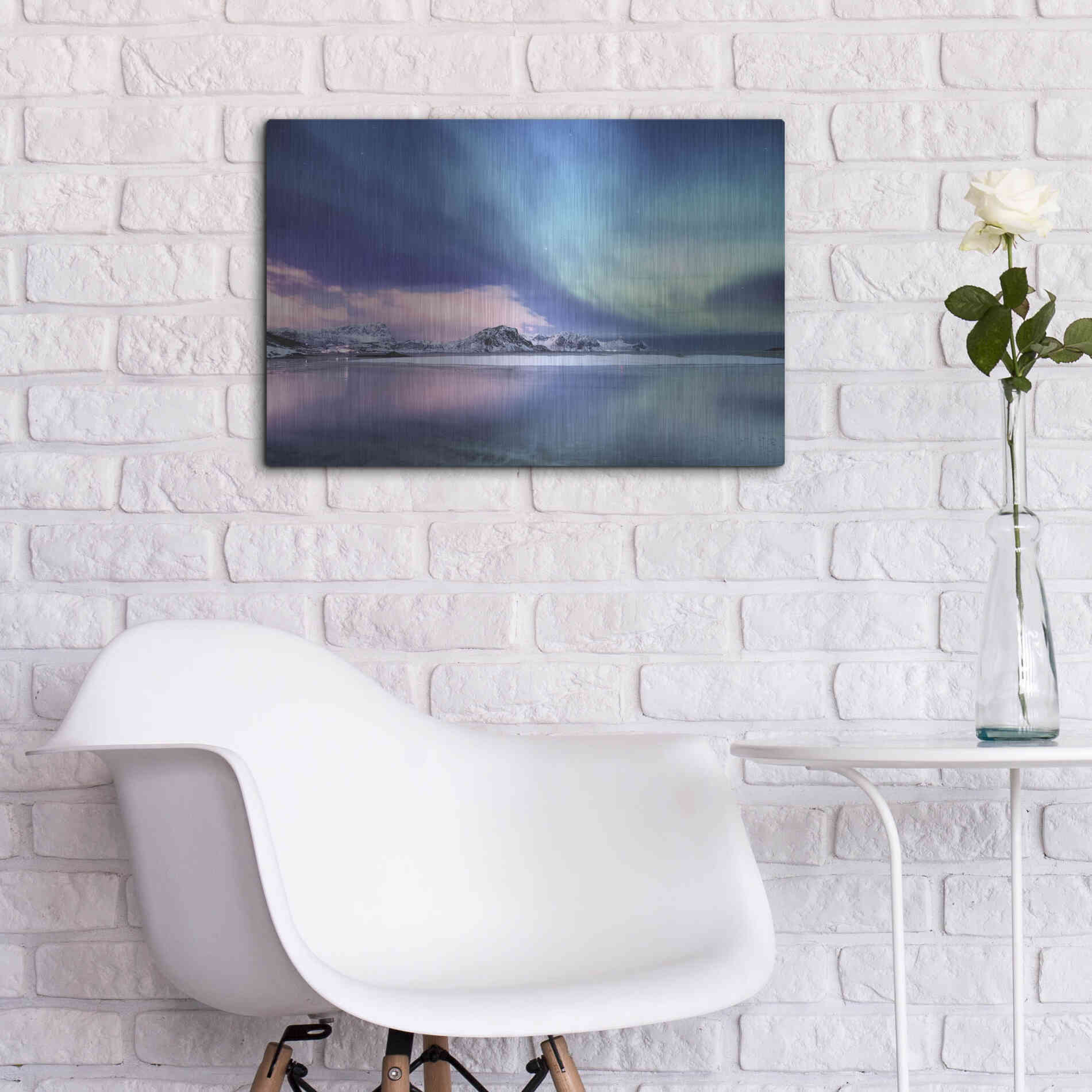 Luxe Metal Art 'Northern Lights In The Lofoten Islands Norway 8' by Luxe Portfolio, Metal Wall Art,24x16