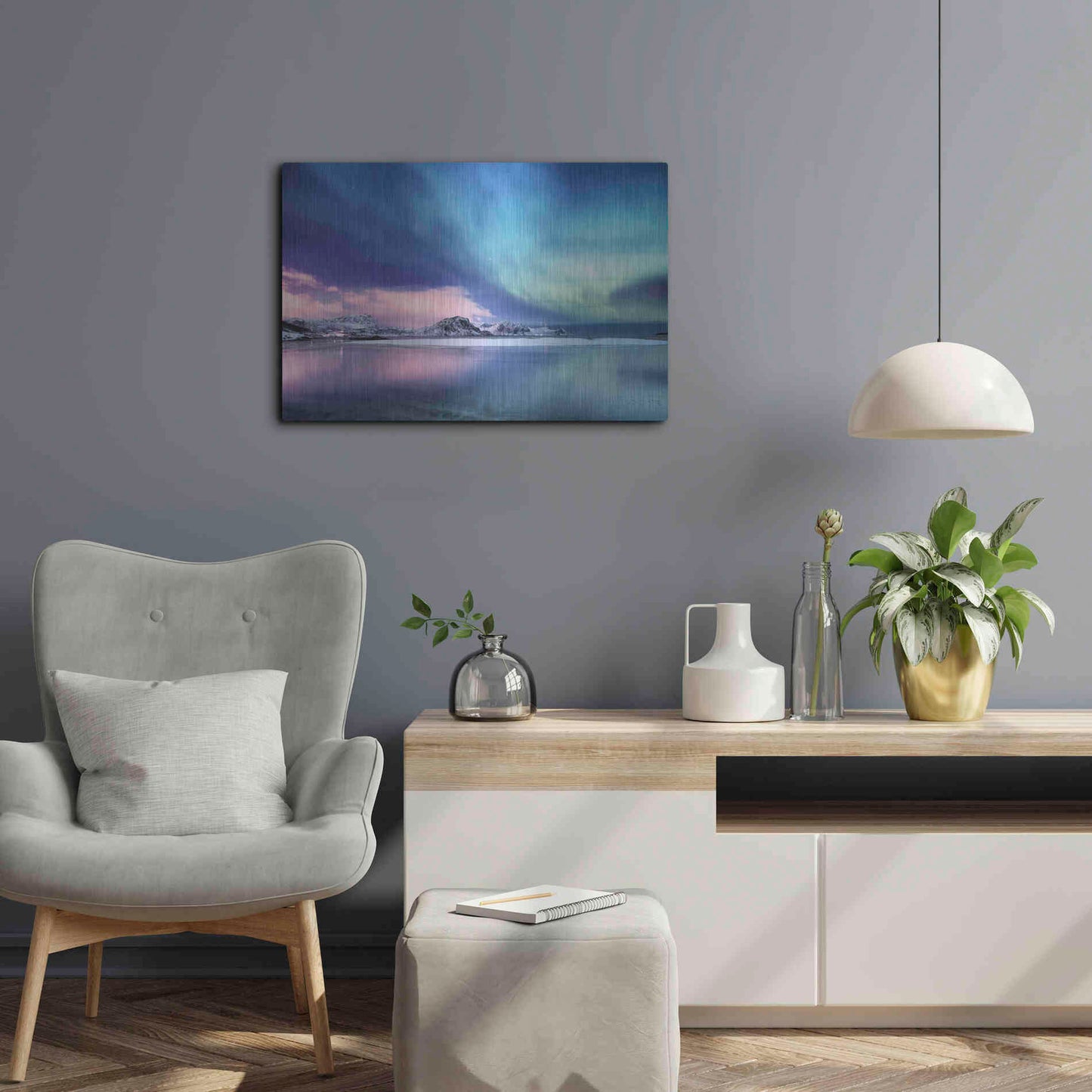 Luxe Metal Art 'Northern Lights In The Lofoten Islands Norway 8' by Luxe Portfolio, Metal Wall Art,24x16