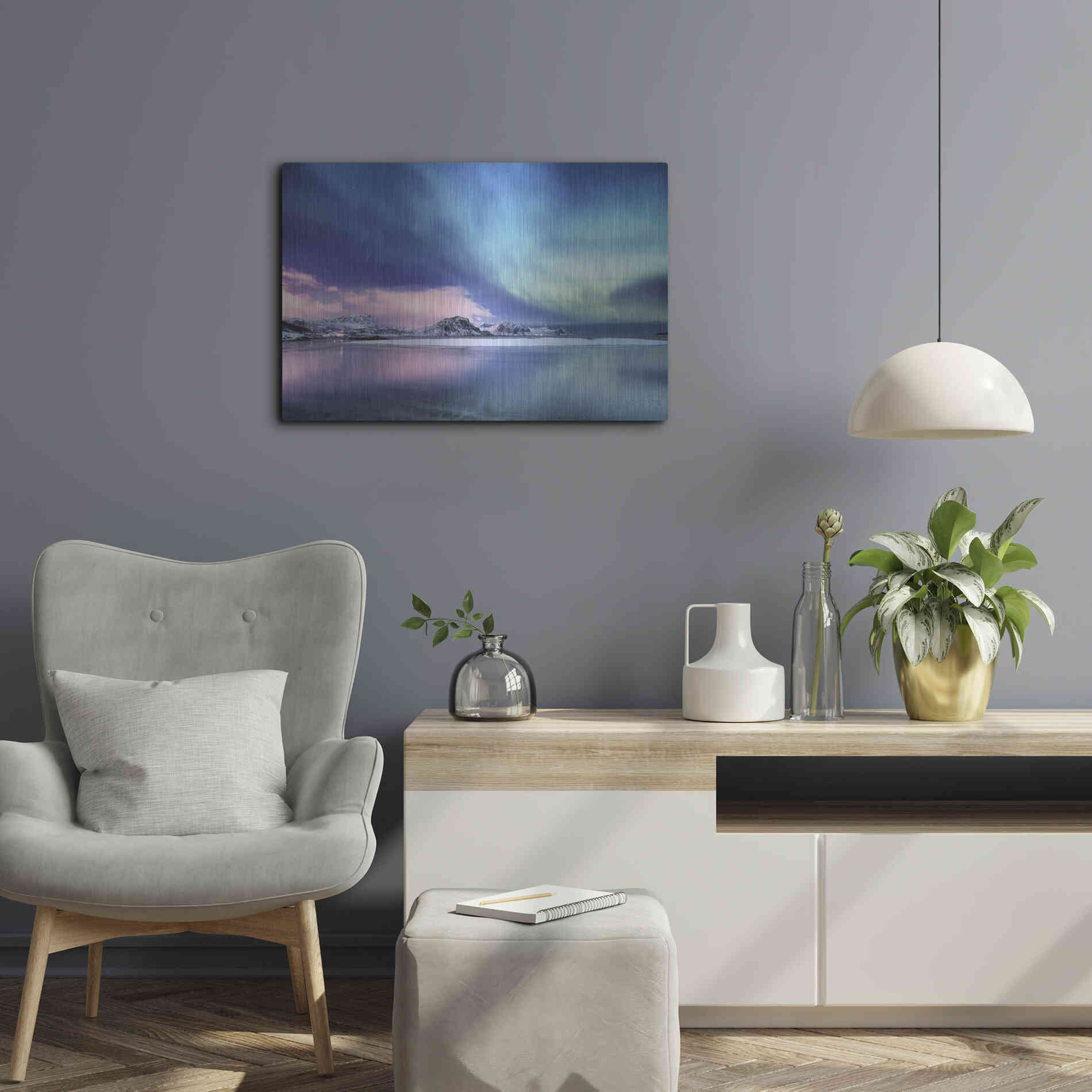 Luxe Metal Art 'Northern Lights In The Lofoten Islands Norway 8' by Luxe Portfolio, Metal Wall Art,24x16
