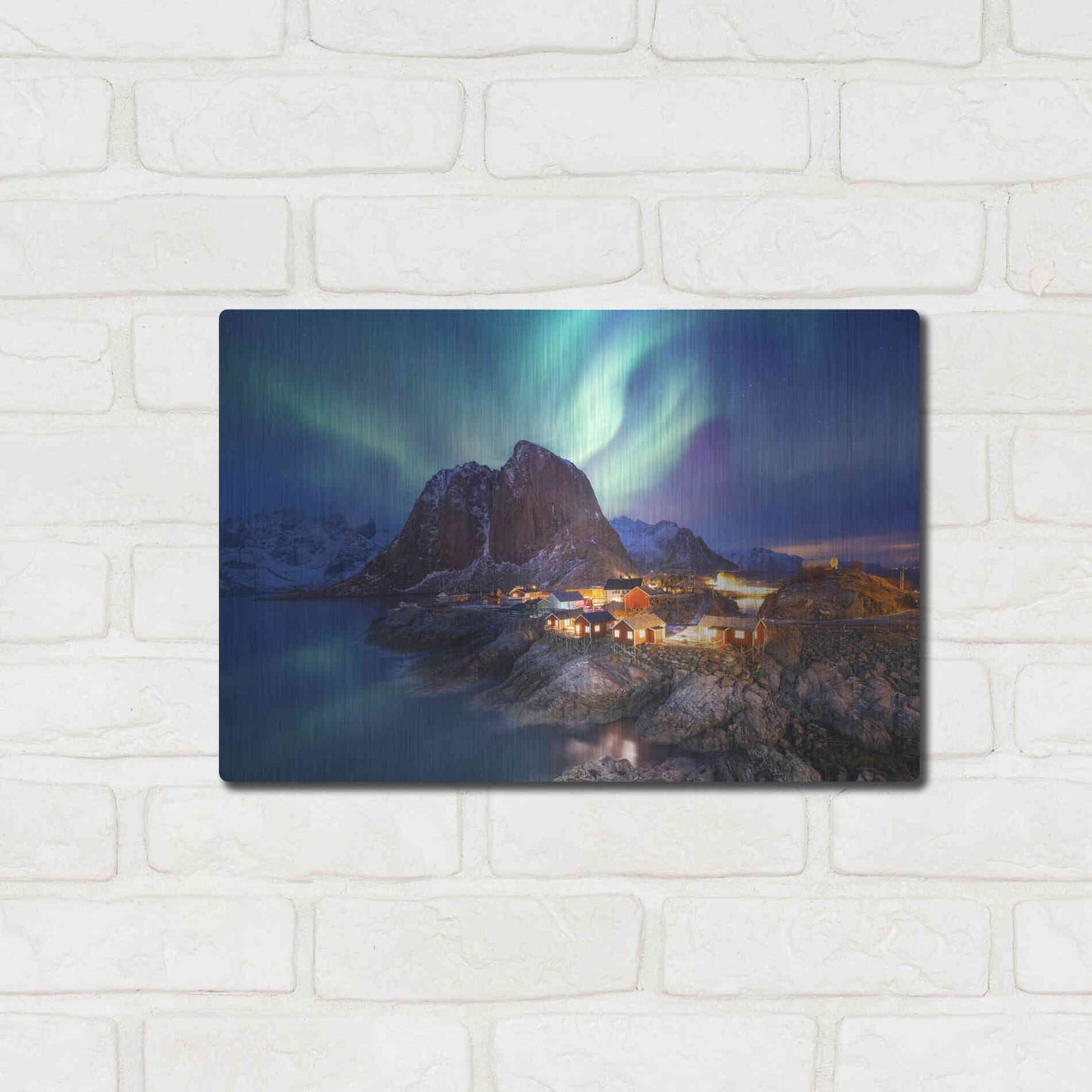 Luxe Metal Art 'Northern Lights In The Lofoten Islands Norway 9' by Luxe Portfolio, Metal Wall Art,16x12