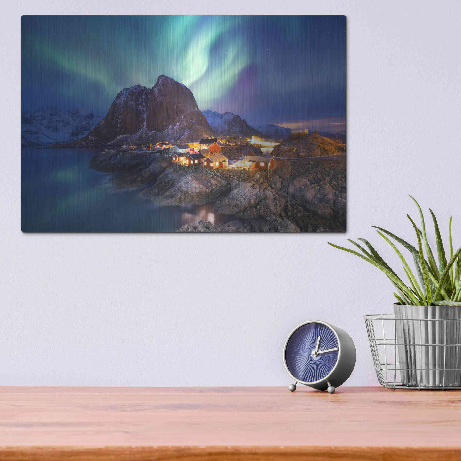 Luxe Metal Art 'Northern Lights In The Lofoten Islands Norway 9' by Luxe Portfolio, Metal Wall Art,16x12