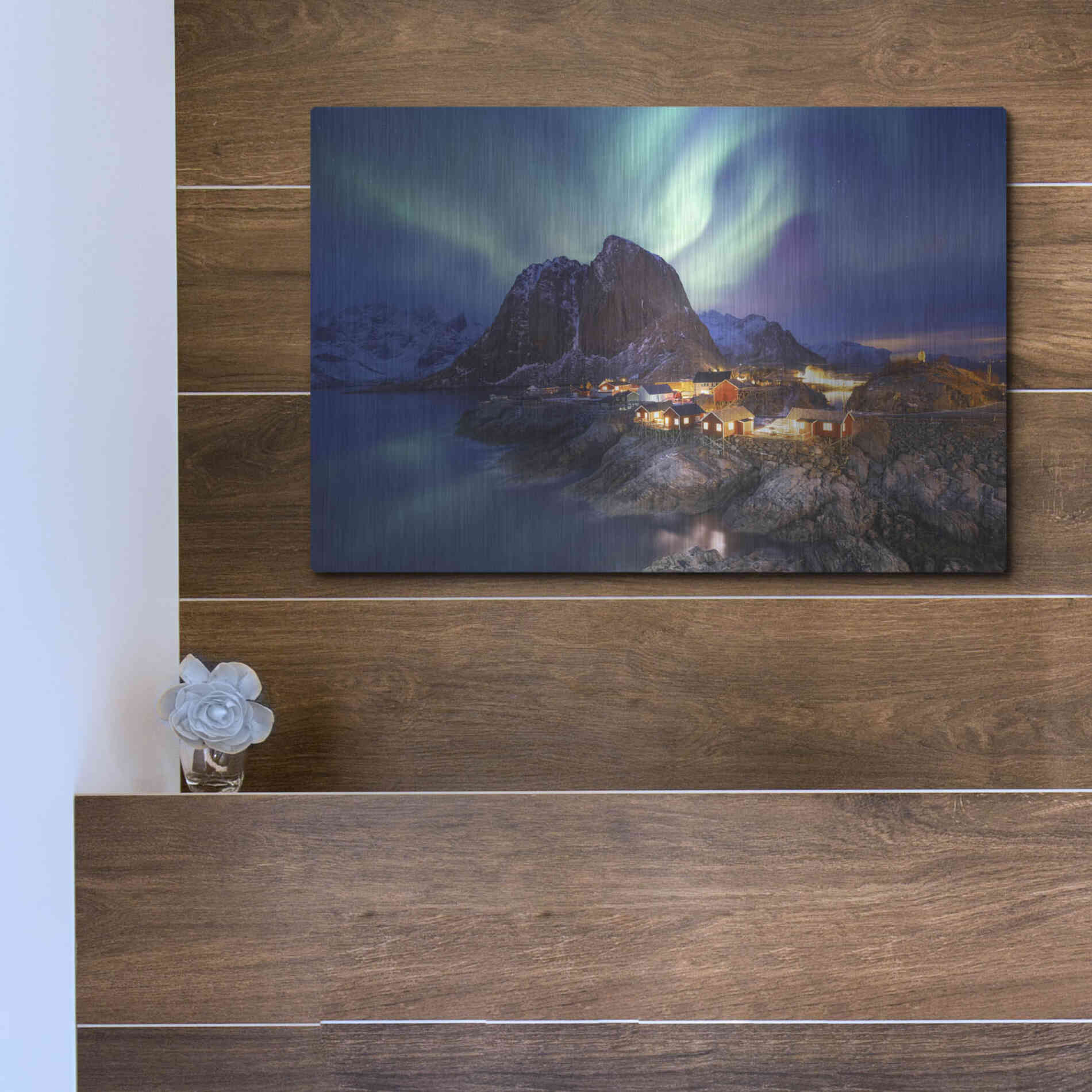Luxe Metal Art 'Northern Lights In The Lofoten Islands Norway 9' by Luxe Portfolio, Metal Wall Art,16x12