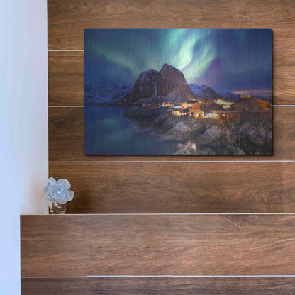 Luxe Metal Art 'Northern Lights In The Lofoten Islands Norway 9' by Luxe Portfolio, Metal Wall Art,16x12