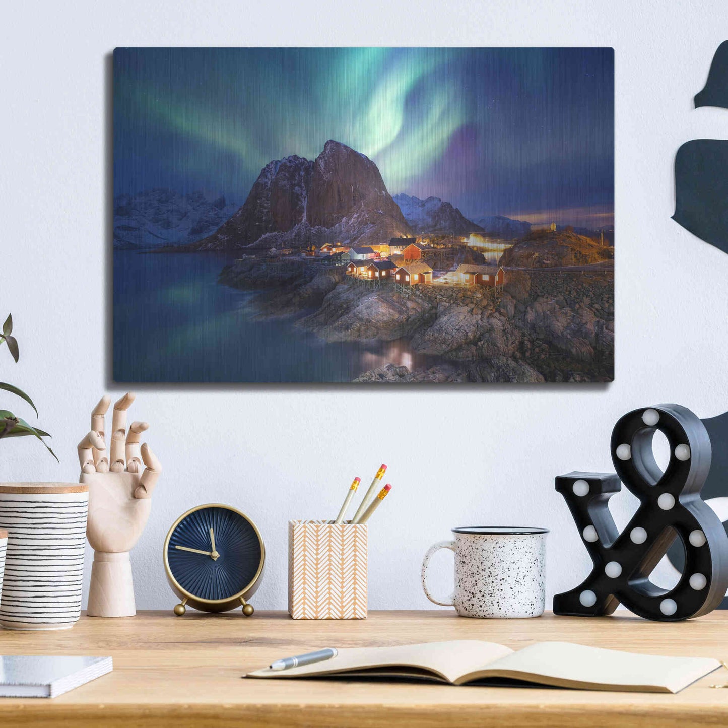 Luxe Metal Art 'Northern Lights In The Lofoten Islands Norway 9' by Luxe Portfolio, Metal Wall Art,16x12