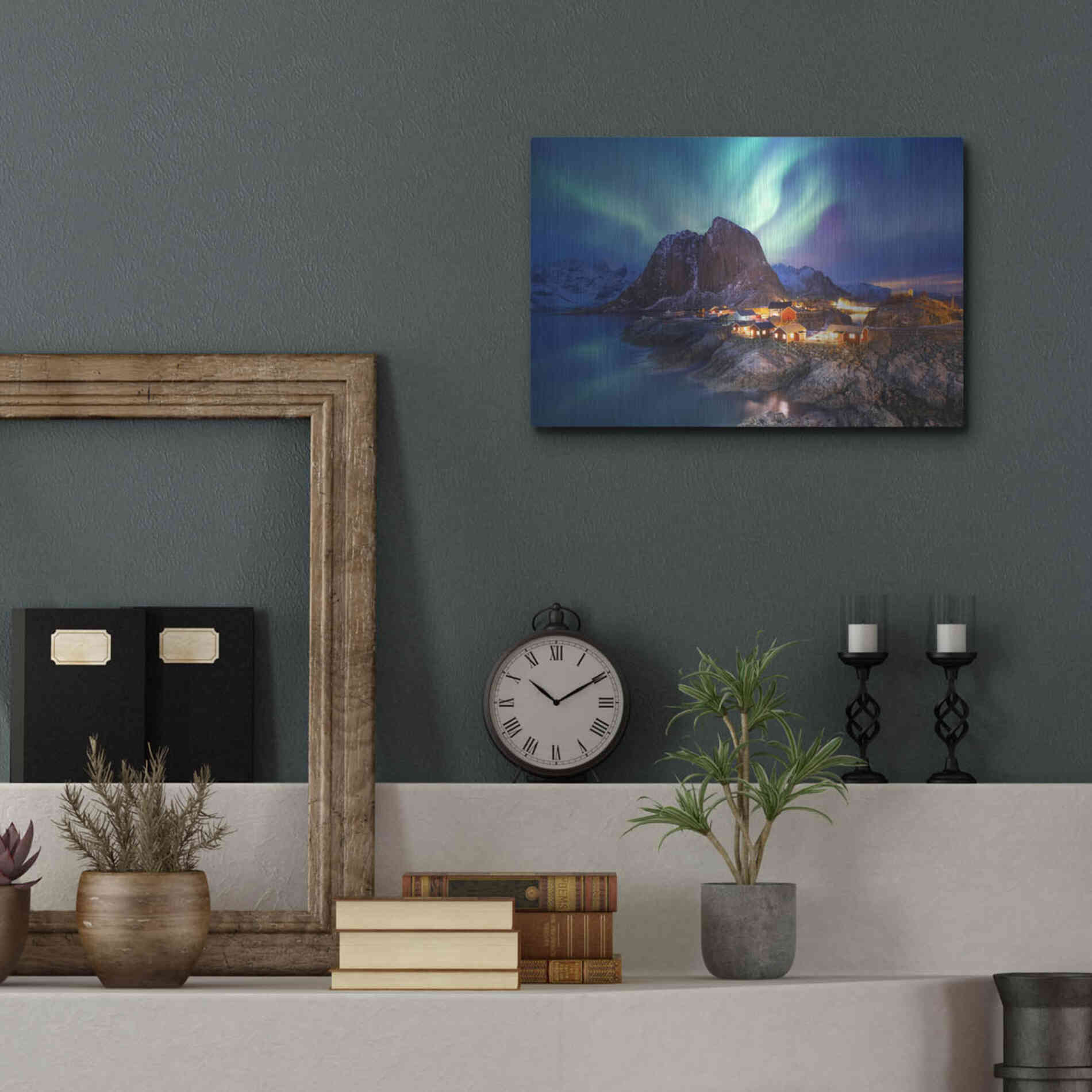 Luxe Metal Art 'Northern Lights In The Lofoten Islands Norway 9' by Luxe Portfolio, Metal Wall Art,16x12