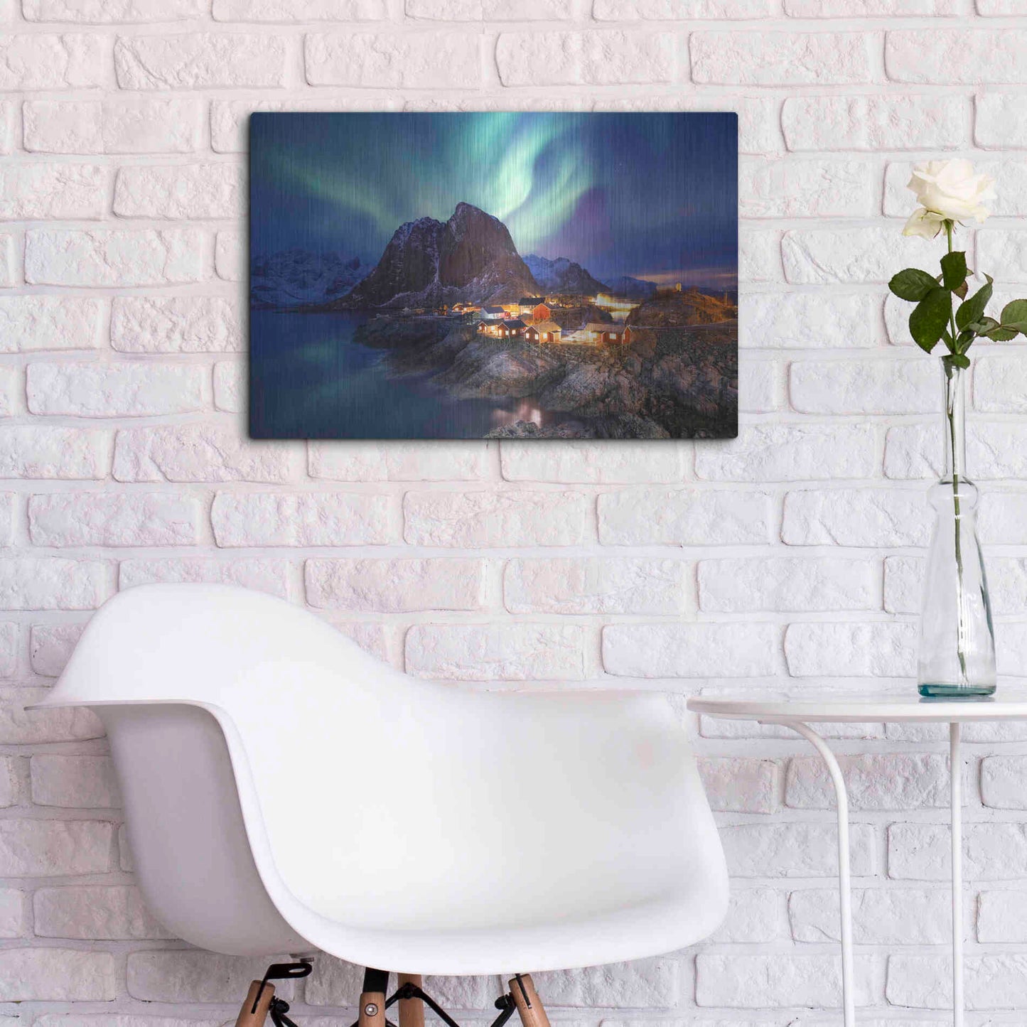 Luxe Metal Art 'Northern Lights In The Lofoten Islands Norway 9' by Luxe Portfolio, Metal Wall Art,24x16