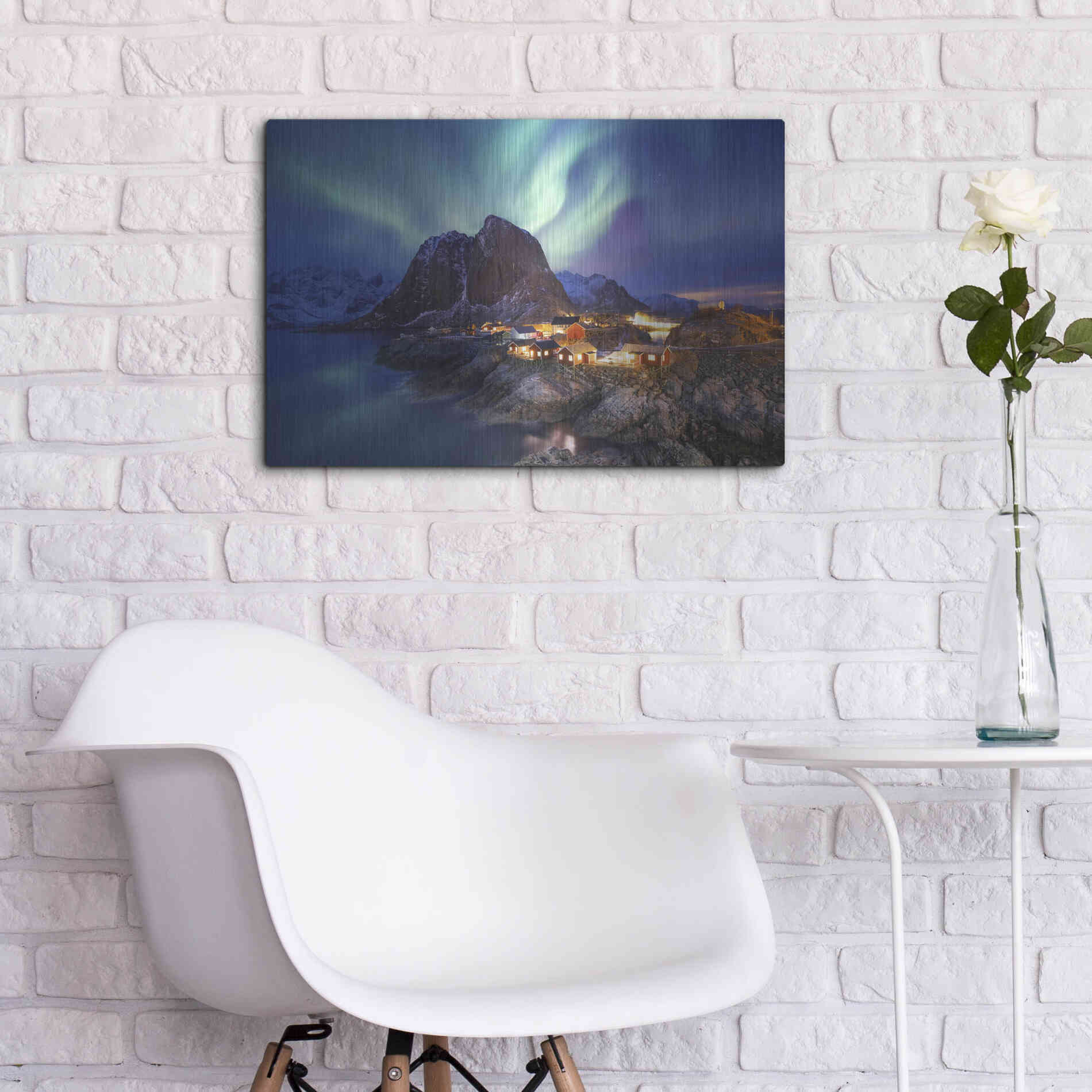 Luxe Metal Art 'Northern Lights In The Lofoten Islands Norway 9' by Luxe Portfolio, Metal Wall Art,24x16