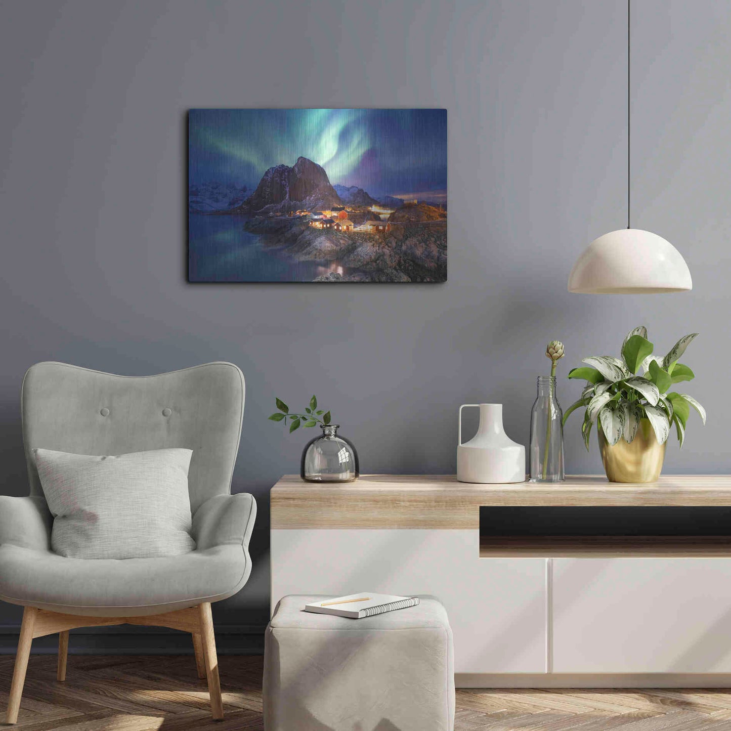 Luxe Metal Art 'Northern Lights In The Lofoten Islands Norway 9' by Luxe Portfolio, Metal Wall Art,24x16