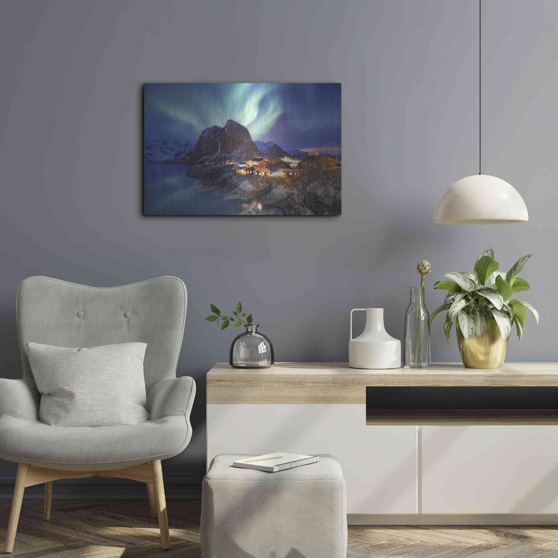Luxe Metal Art 'Northern Lights In The Lofoten Islands Norway 9' by Luxe Portfolio, Metal Wall Art,24x16