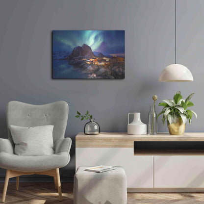 Luxe Metal Art 'Northern Lights In The Lofoten Islands Norway 9' by Luxe Portfolio, Metal Wall Art,24x16