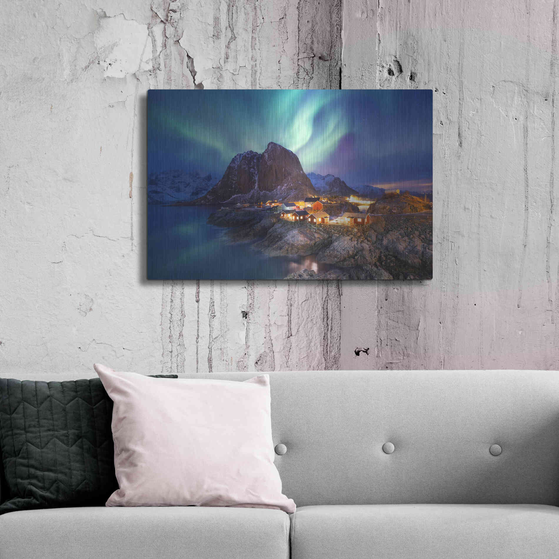 Luxe Metal Art 'Northern Lights In The Lofoten Islands Norway 9' by Luxe Portfolio, Metal Wall Art,36x24