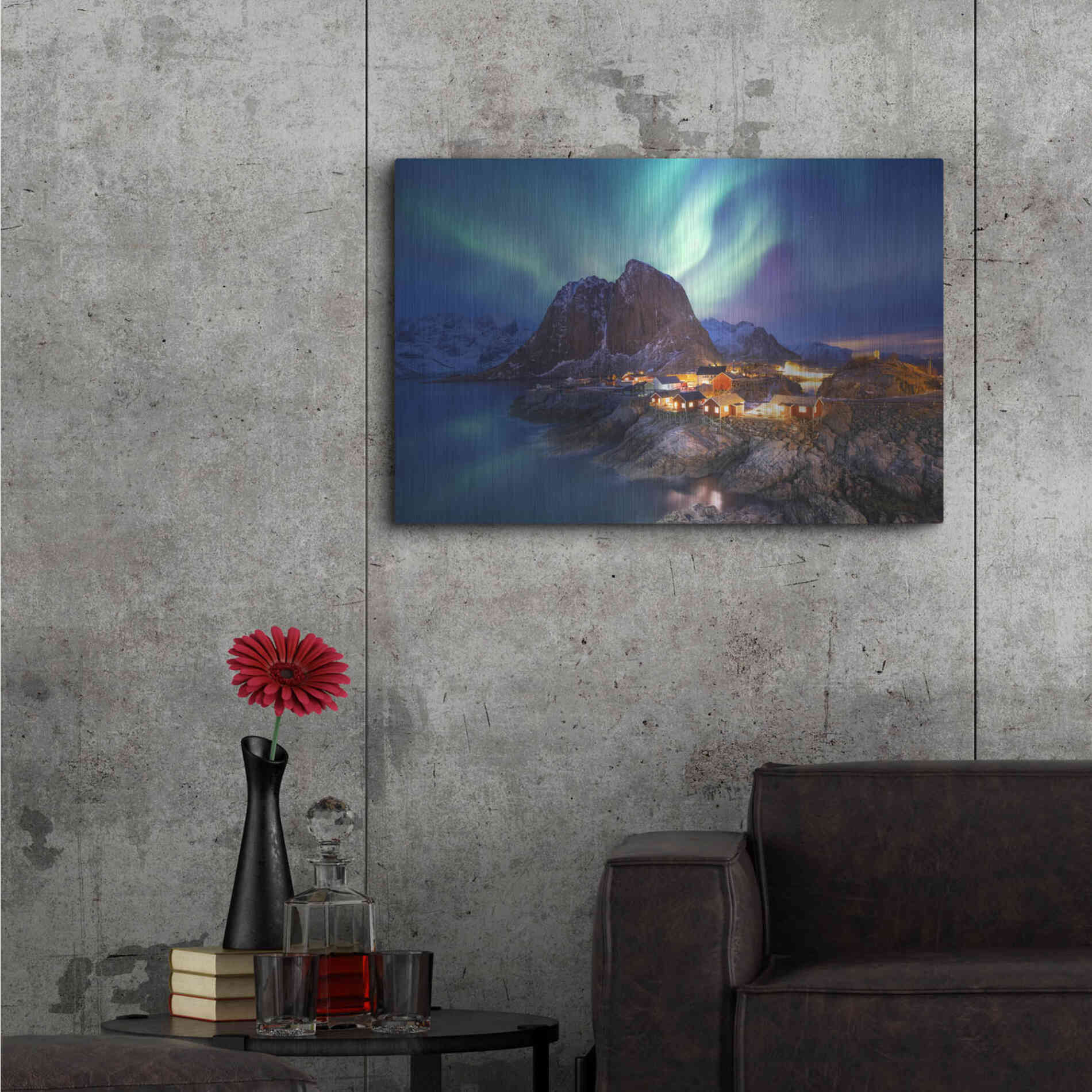 Luxe Metal Art 'Northern Lights In The Lofoten Islands Norway 9' by Luxe Portfolio, Metal Wall Art,36x24