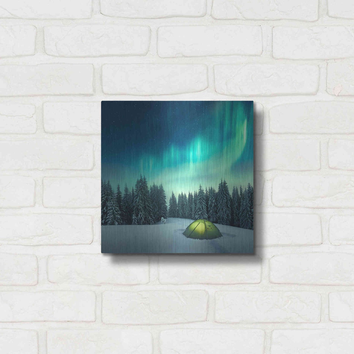Luxe Metal Art 'Northern Lights In Winter Forest 1' by Luxe Portfolio, Metal Wall Art,12x12