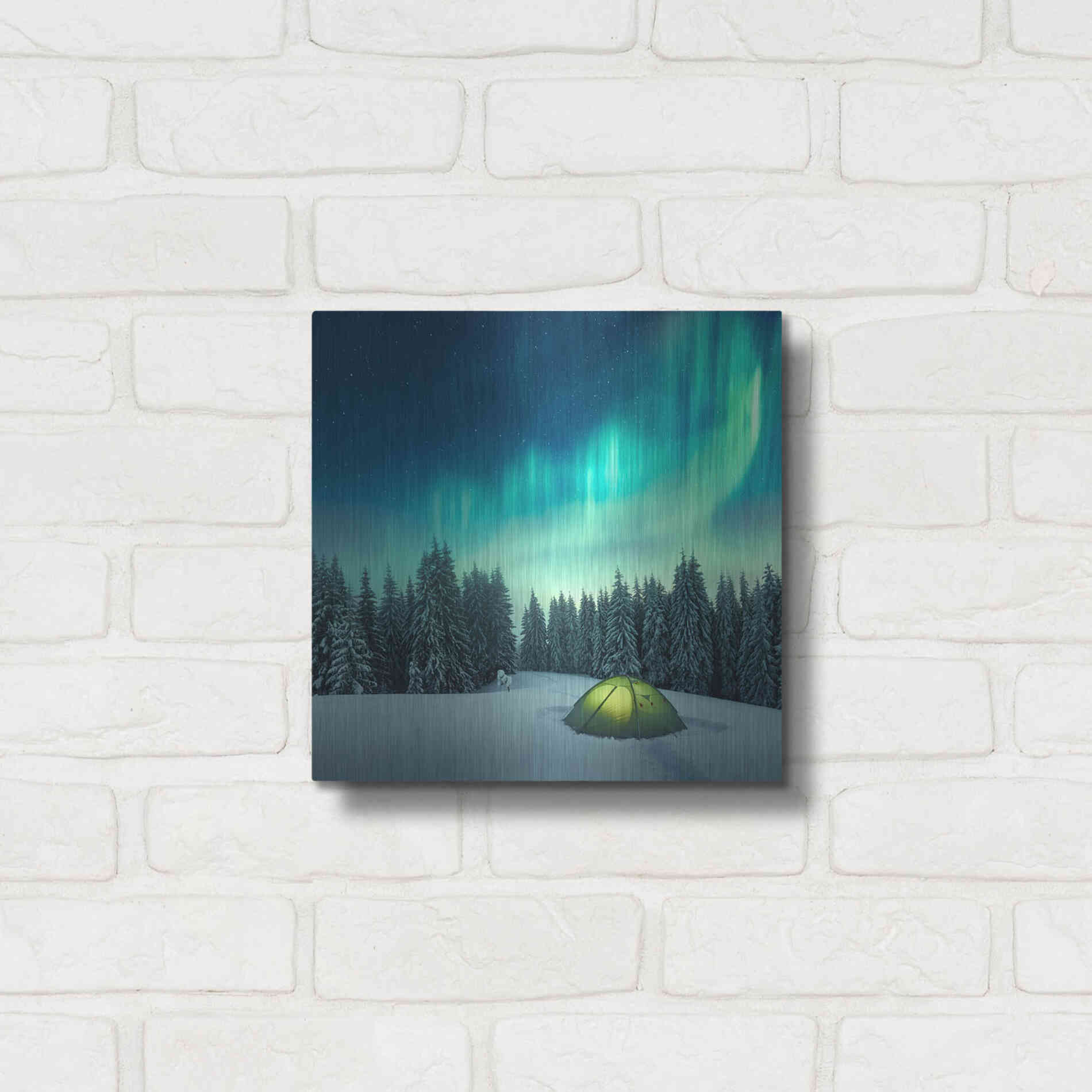 Luxe Metal Art 'Northern Lights In Winter Forest 1' by Luxe Portfolio, Metal Wall Art,12x12