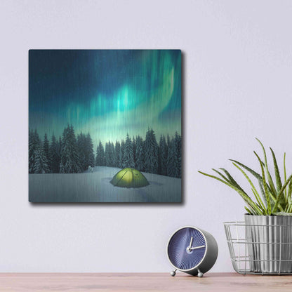 Luxe Metal Art 'Northern Lights In Winter Forest 1' by Luxe Portfolio, Metal Wall Art,12x12