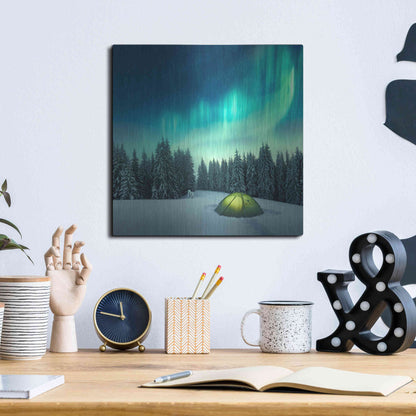 Luxe Metal Art 'Northern Lights In Winter Forest 1' by Luxe Portfolio, Metal Wall Art,12x12