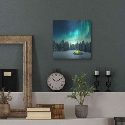 Luxe Metal Art 'Northern Lights In Winter Forest 1' by Luxe Portfolio, Metal Wall Art,12x12