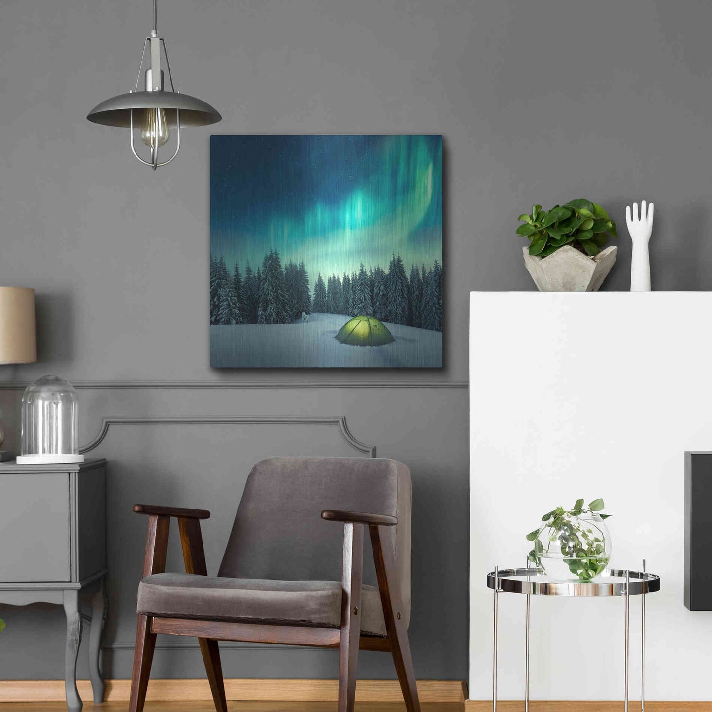 Luxe Metal Art 'Northern Lights In Winter Forest 1' by Luxe Portfolio, Metal Wall Art,24x24