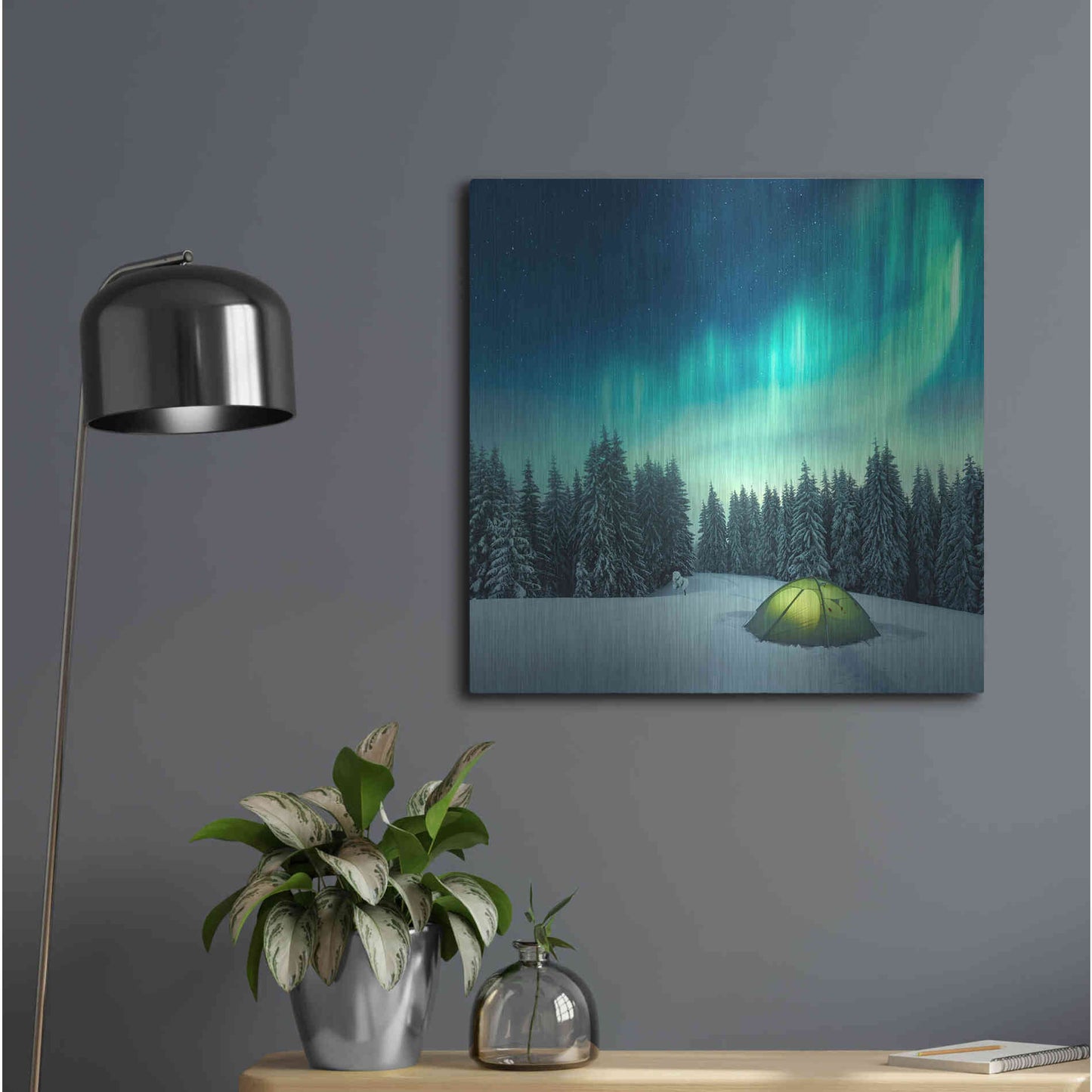 Luxe Metal Art 'Northern Lights In Winter Forest 1' by Luxe Portfolio, Metal Wall Art,24x24
