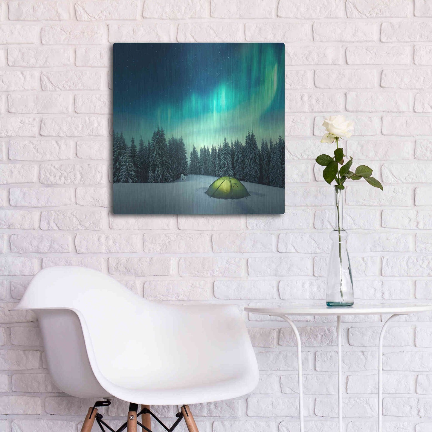 Luxe Metal Art 'Northern Lights In Winter Forest 1' by Luxe Portfolio, Metal Wall Art,24x24