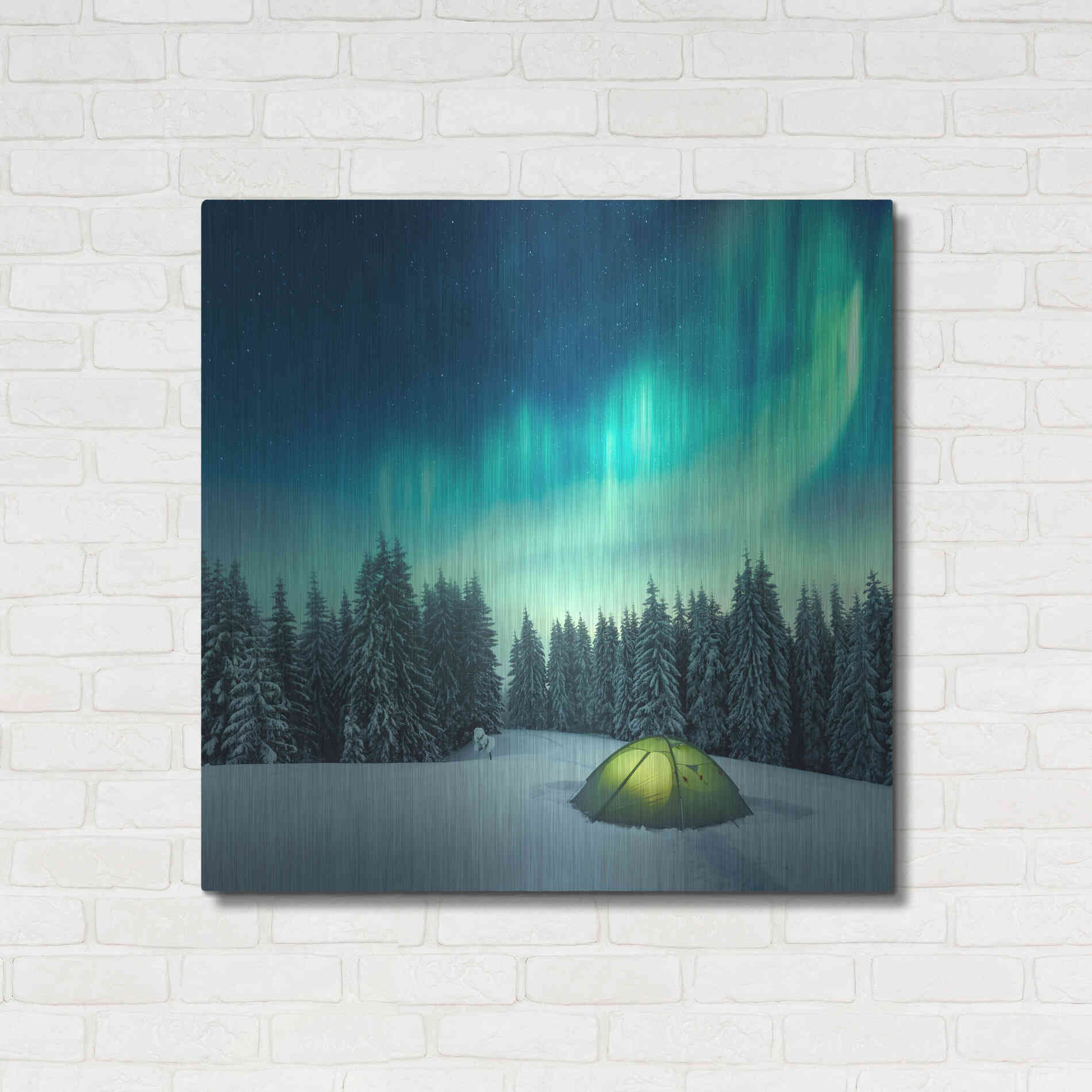 Luxe Metal Art 'Northern Lights In Winter Forest 1' by Luxe Portfolio, Metal Wall Art,36x36