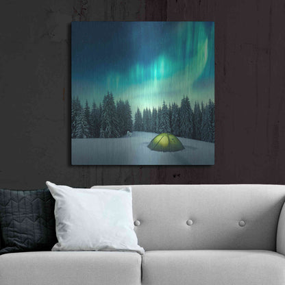 Luxe Metal Art 'Northern Lights In Winter Forest 1' by Luxe Portfolio, Metal Wall Art,36x36