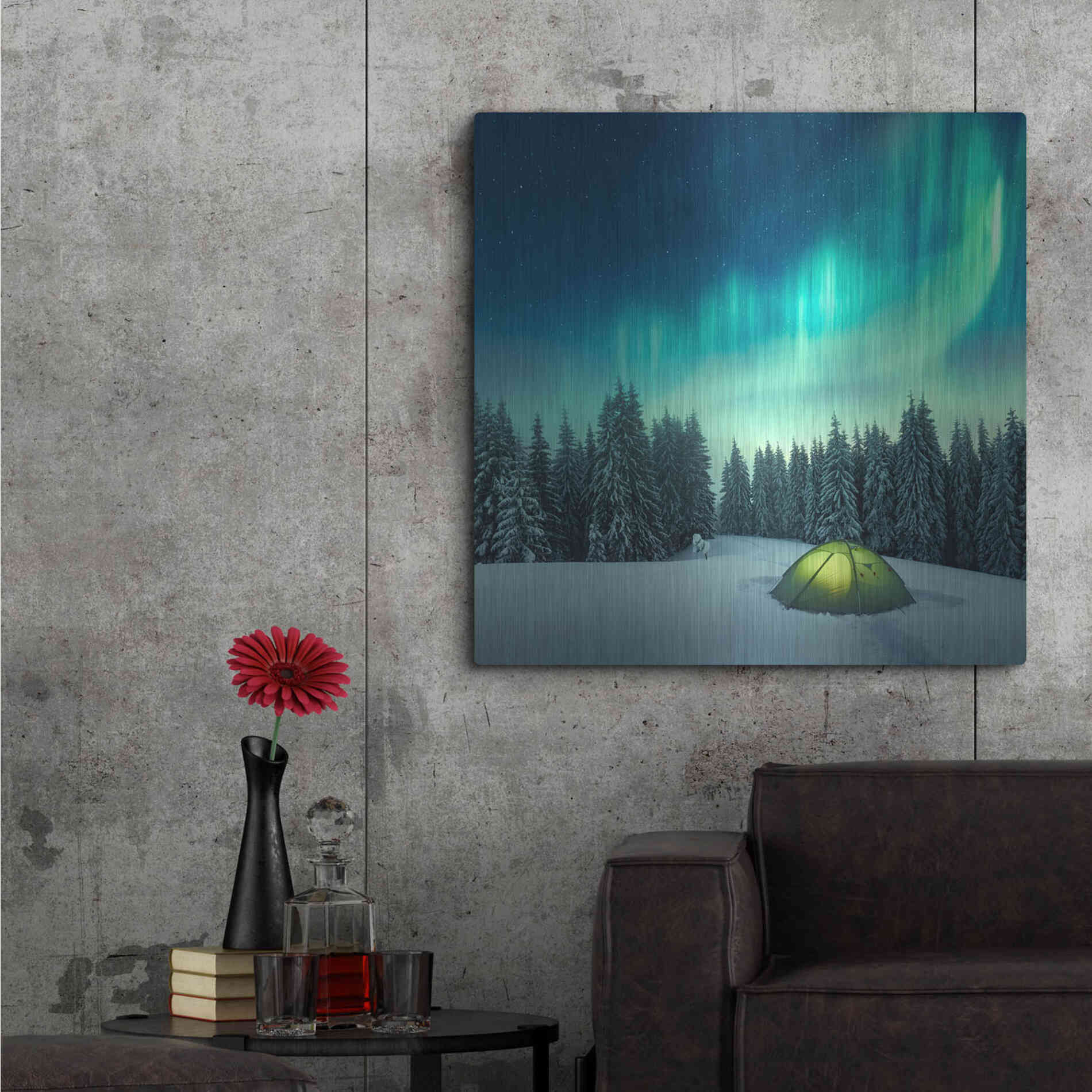Luxe Metal Art 'Northern Lights In Winter Forest 1' by Luxe Portfolio, Metal Wall Art,36x36
