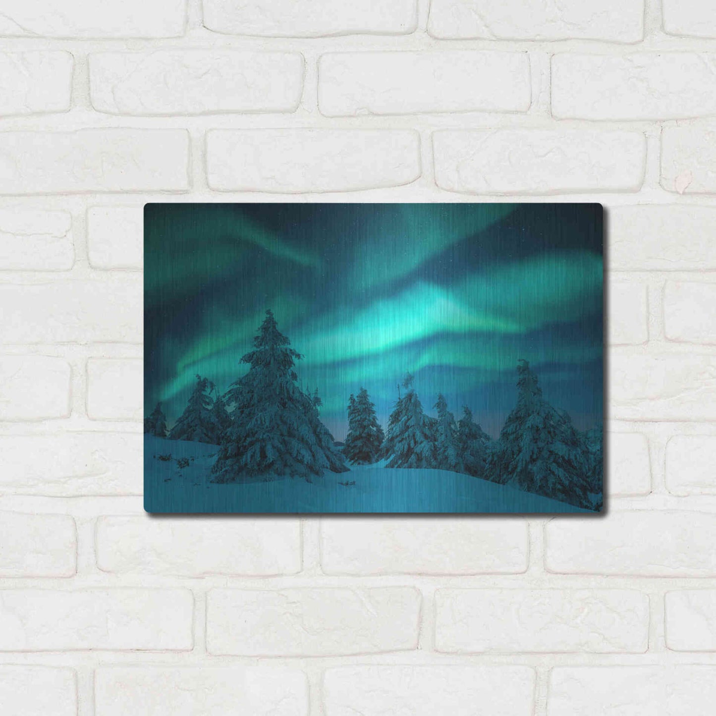 Luxe Metal Art 'Northern Lights In Winter Forest 2' by Luxe Portfolio, Metal Wall Art,16x12