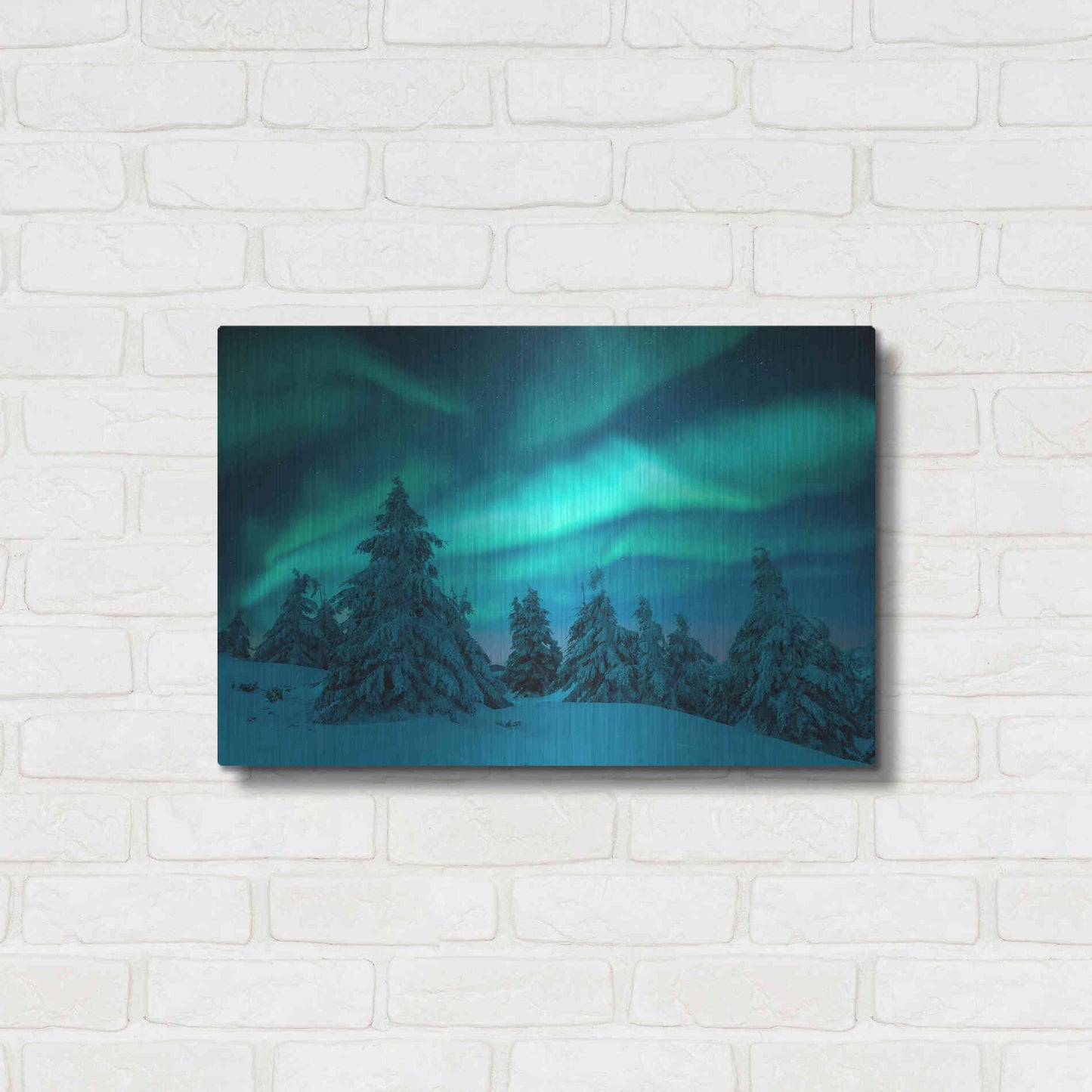 Luxe Metal Art 'Northern Lights In Winter Forest 2' by Luxe Portfolio, Metal Wall Art,24x16
