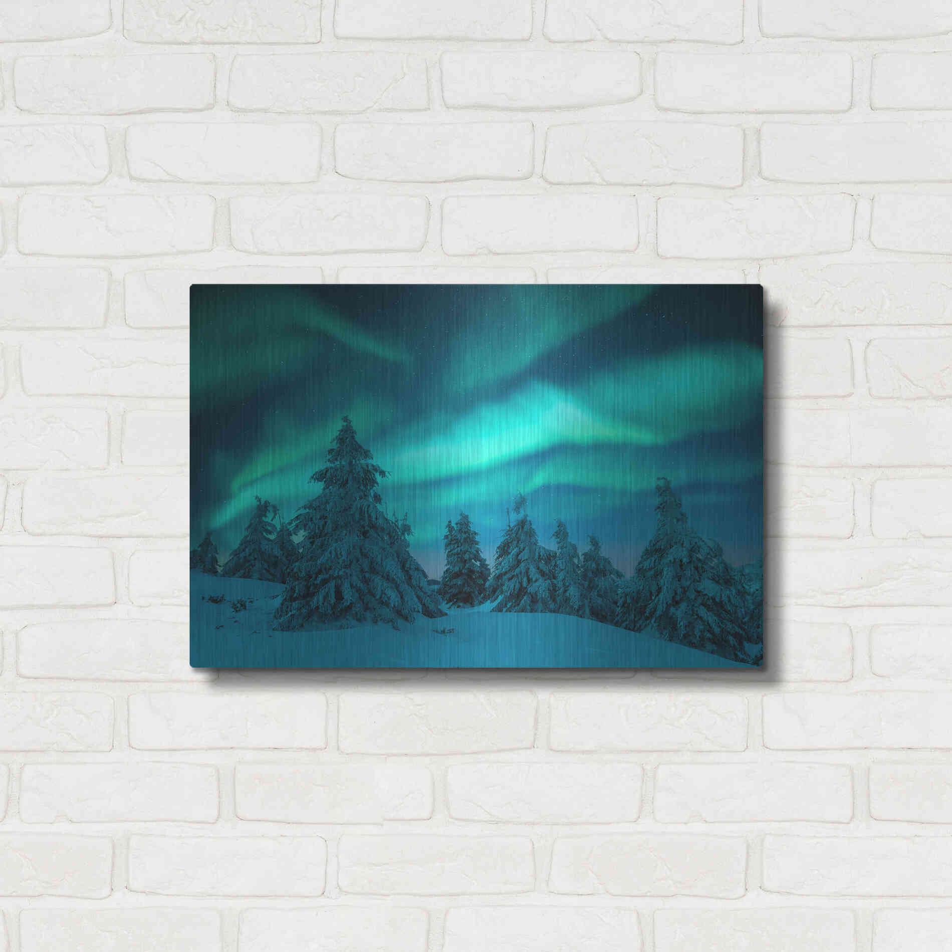 Luxe Metal Art 'Northern Lights In Winter Forest 2' by Luxe Portfolio, Metal Wall Art,24x16