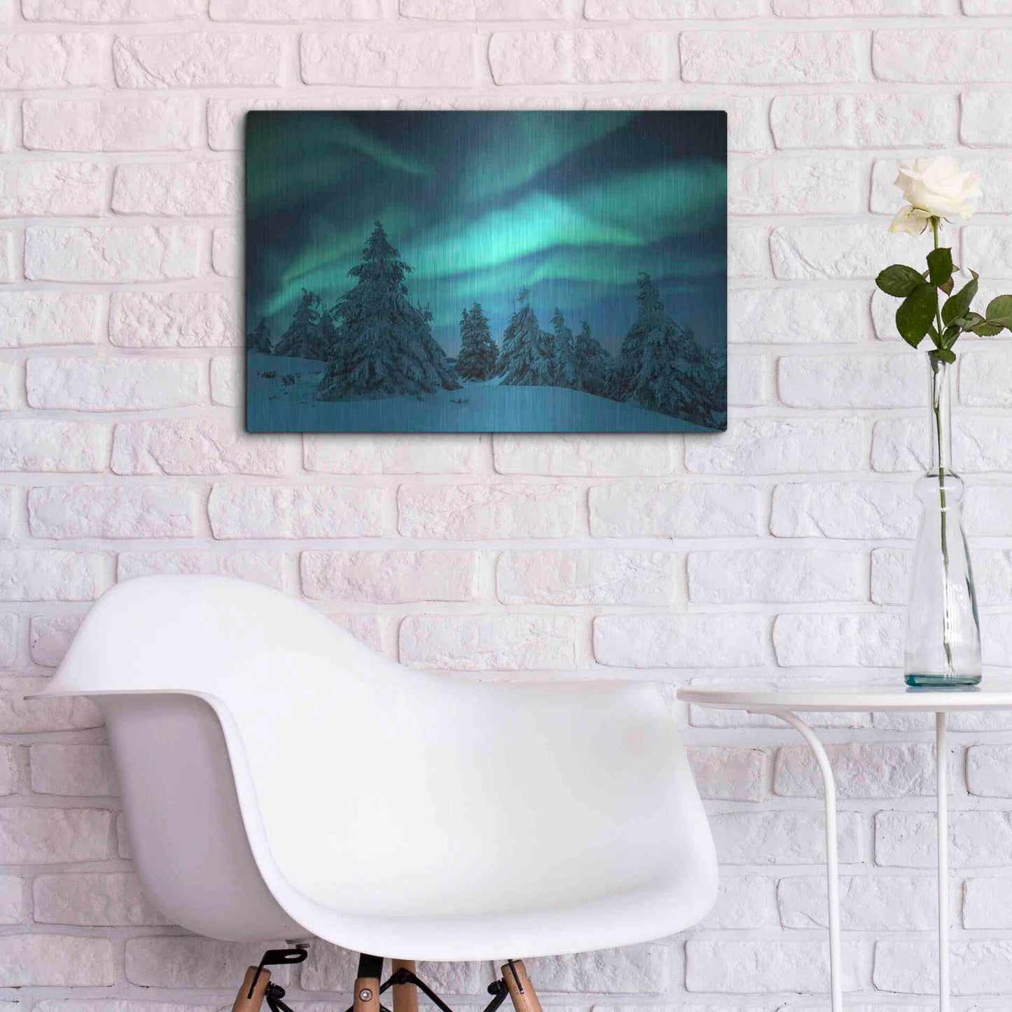 Luxe Metal Art 'Northern Lights In Winter Forest 2' by Luxe Portfolio, Metal Wall Art,24x16