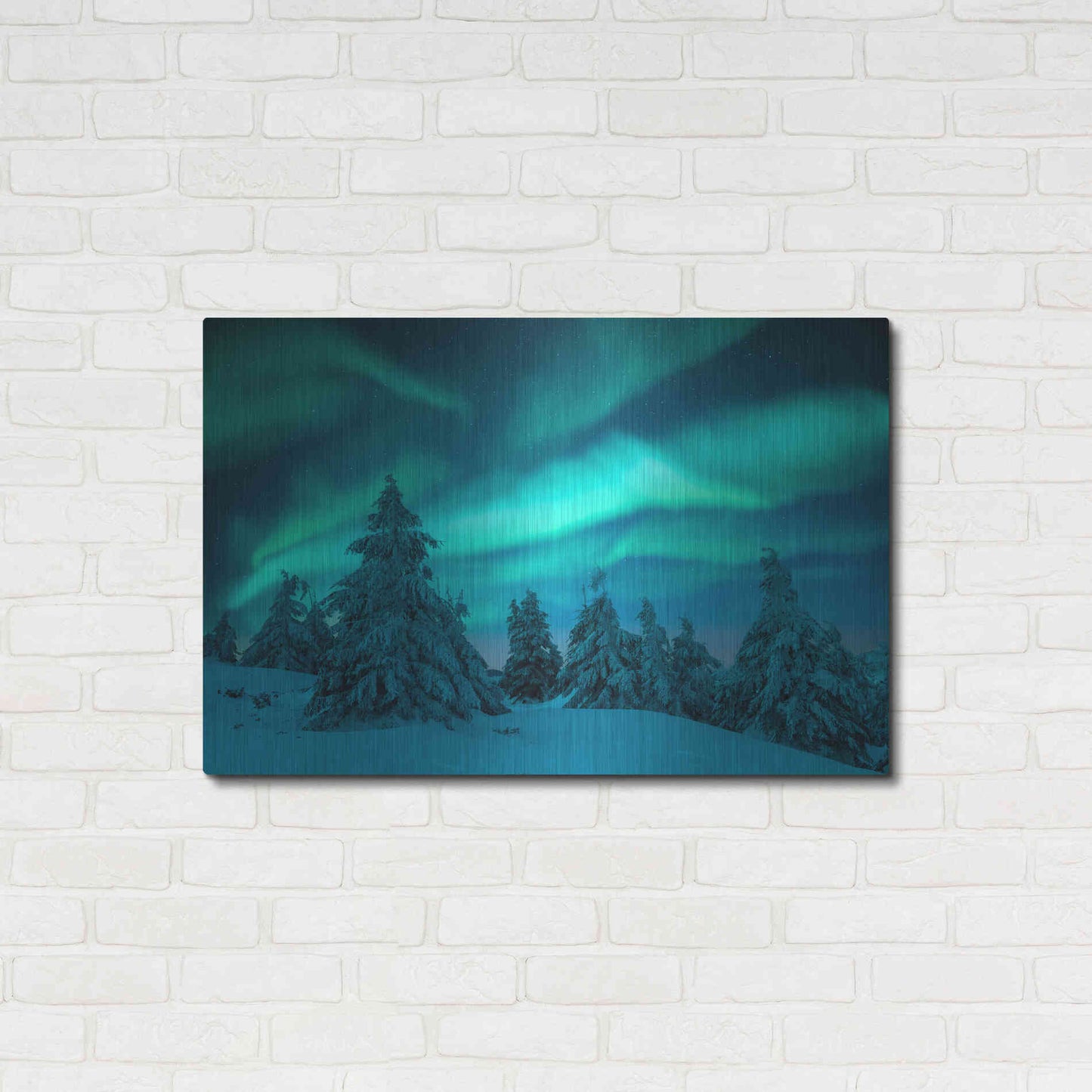 Luxe Metal Art 'Northern Lights In Winter Forest 2' by Luxe Portfolio, Metal Wall Art,36x24