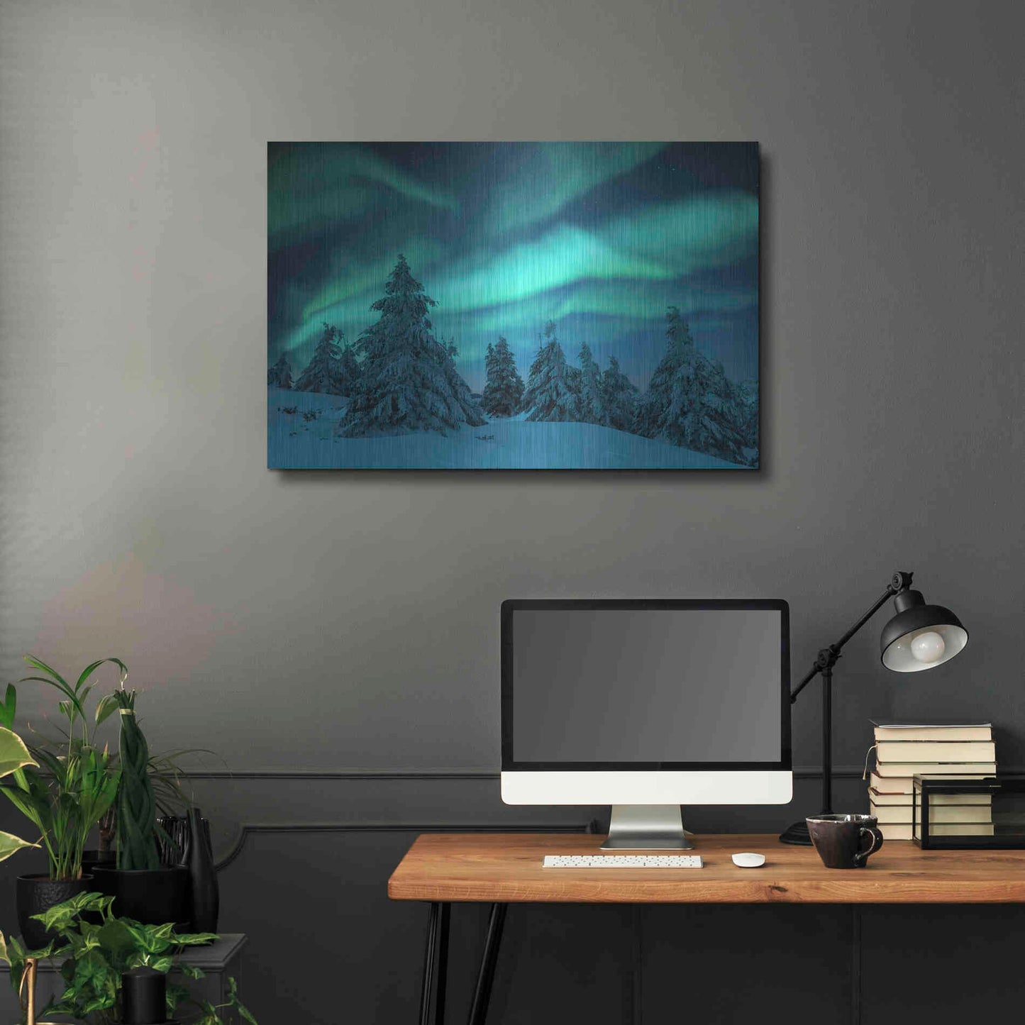 Luxe Metal Art 'Northern Lights In Winter Forest 2' by Luxe Portfolio, Metal Wall Art,36x24