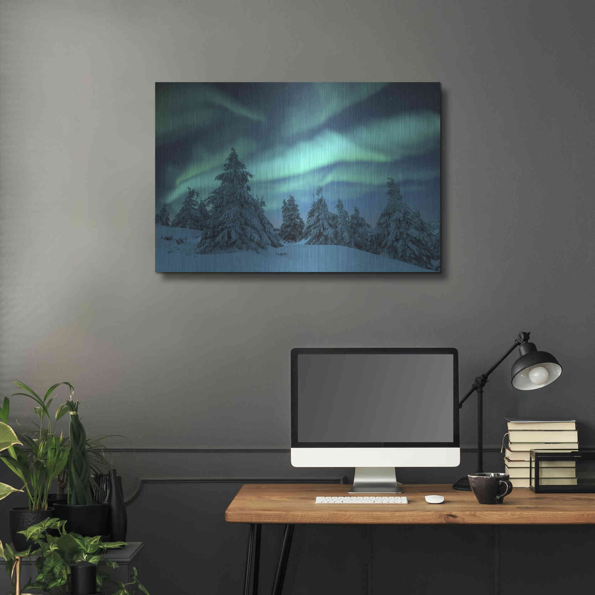 Luxe Metal Art 'Northern Lights In Winter Forest 2' by Luxe Portfolio, Metal Wall Art,36x24