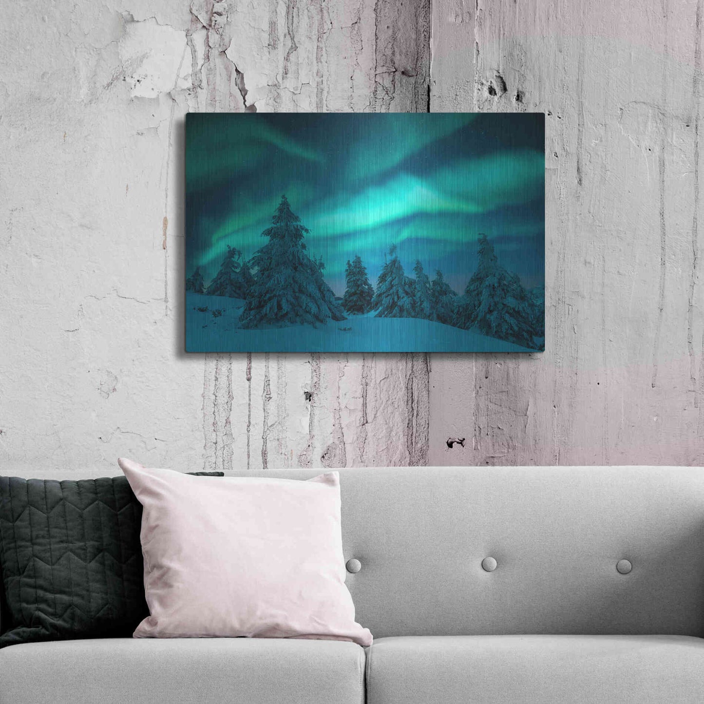 Luxe Metal Art 'Northern Lights In Winter Forest 2' by Luxe Portfolio, Metal Wall Art,36x24