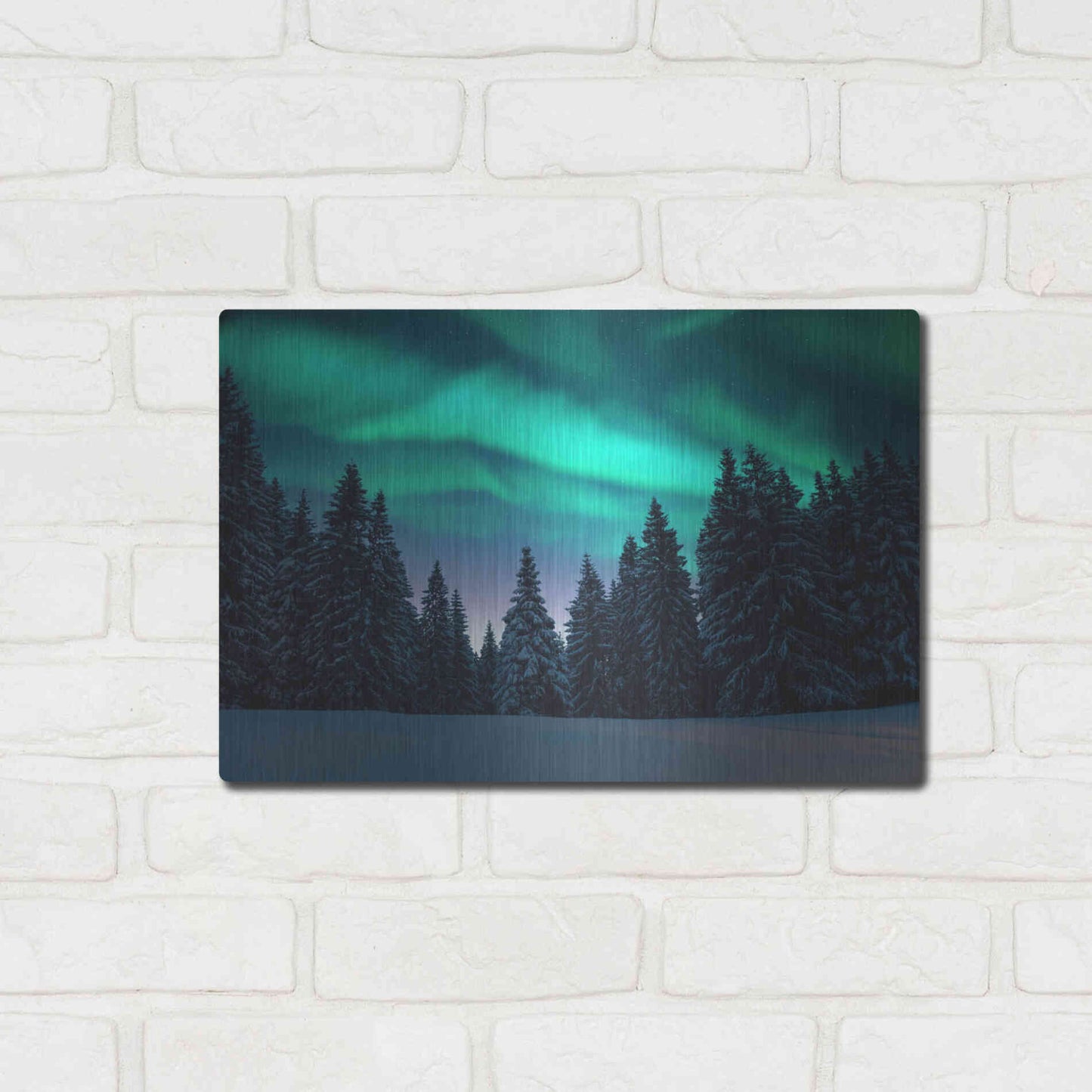Luxe Metal Art 'Northern Lights In Winter Forest 3' by Luxe Portfolio, Metal Wall Art,16x12