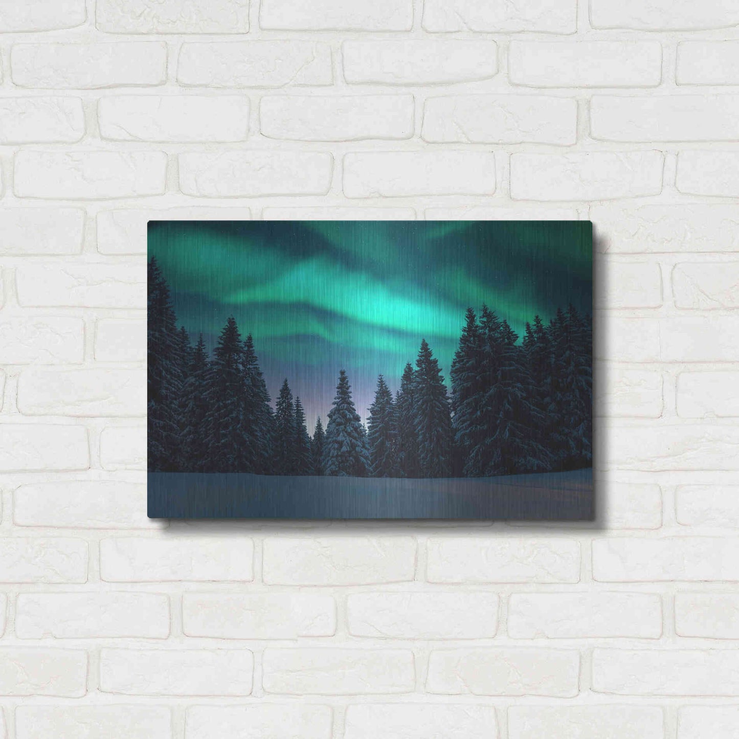Luxe Metal Art 'Northern Lights In Winter Forest 3' by Luxe Portfolio, Metal Wall Art,24x16
